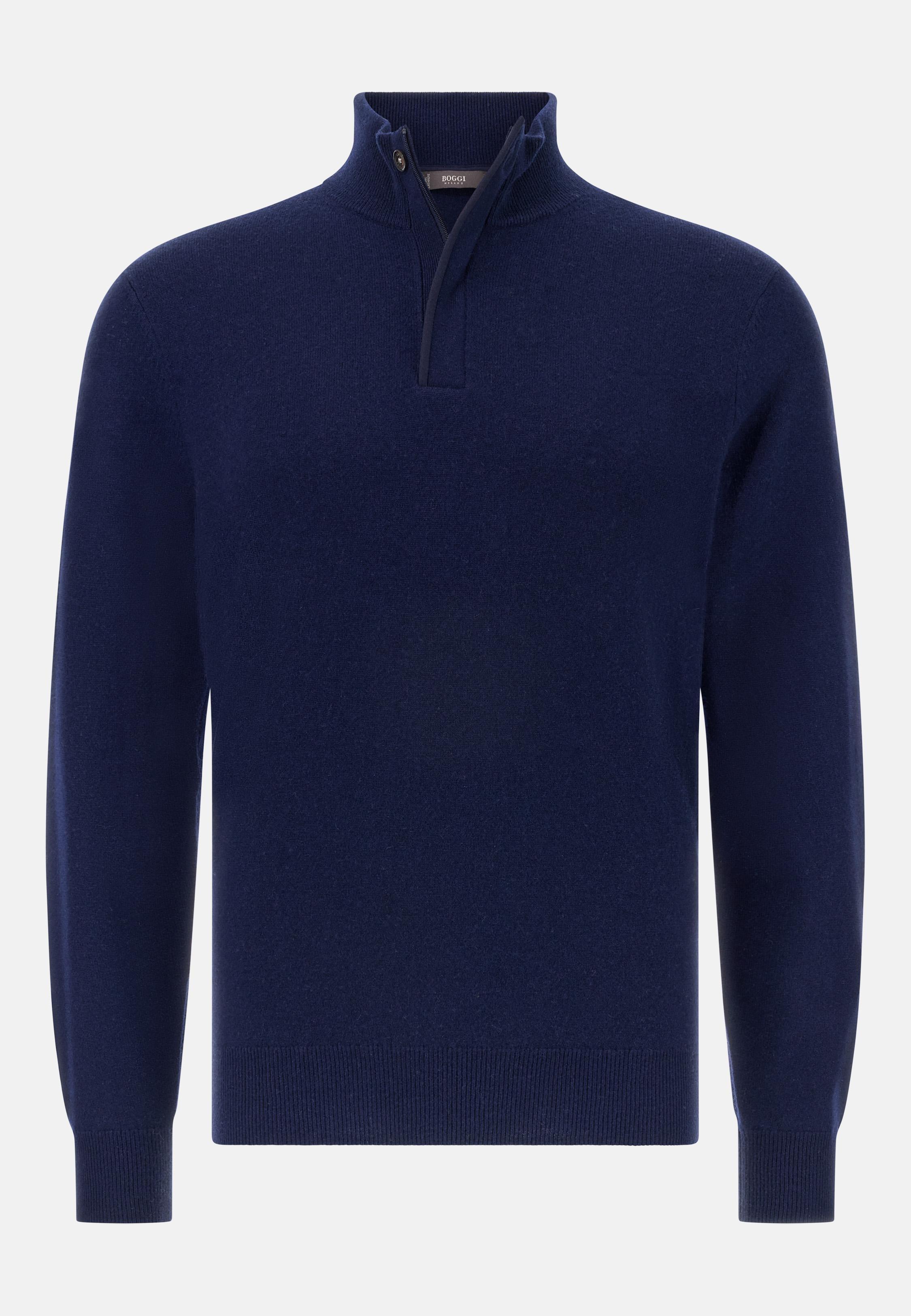 BLUE Wool/Cashmere Half Zip Jumper, Navy blue, medium