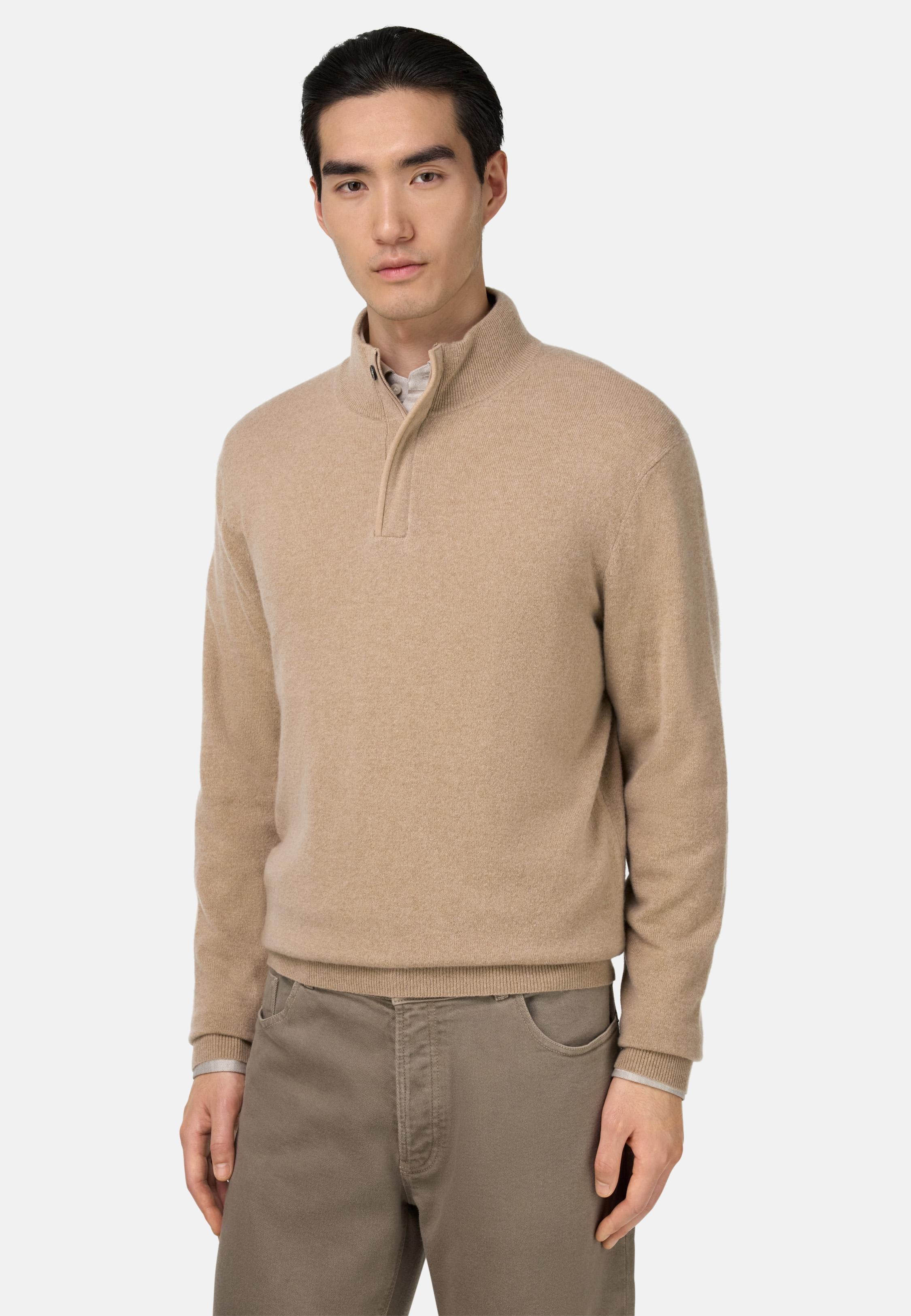 BEIGE Wool/Cashmere Half Zip Jumper, Beige, large image number 0