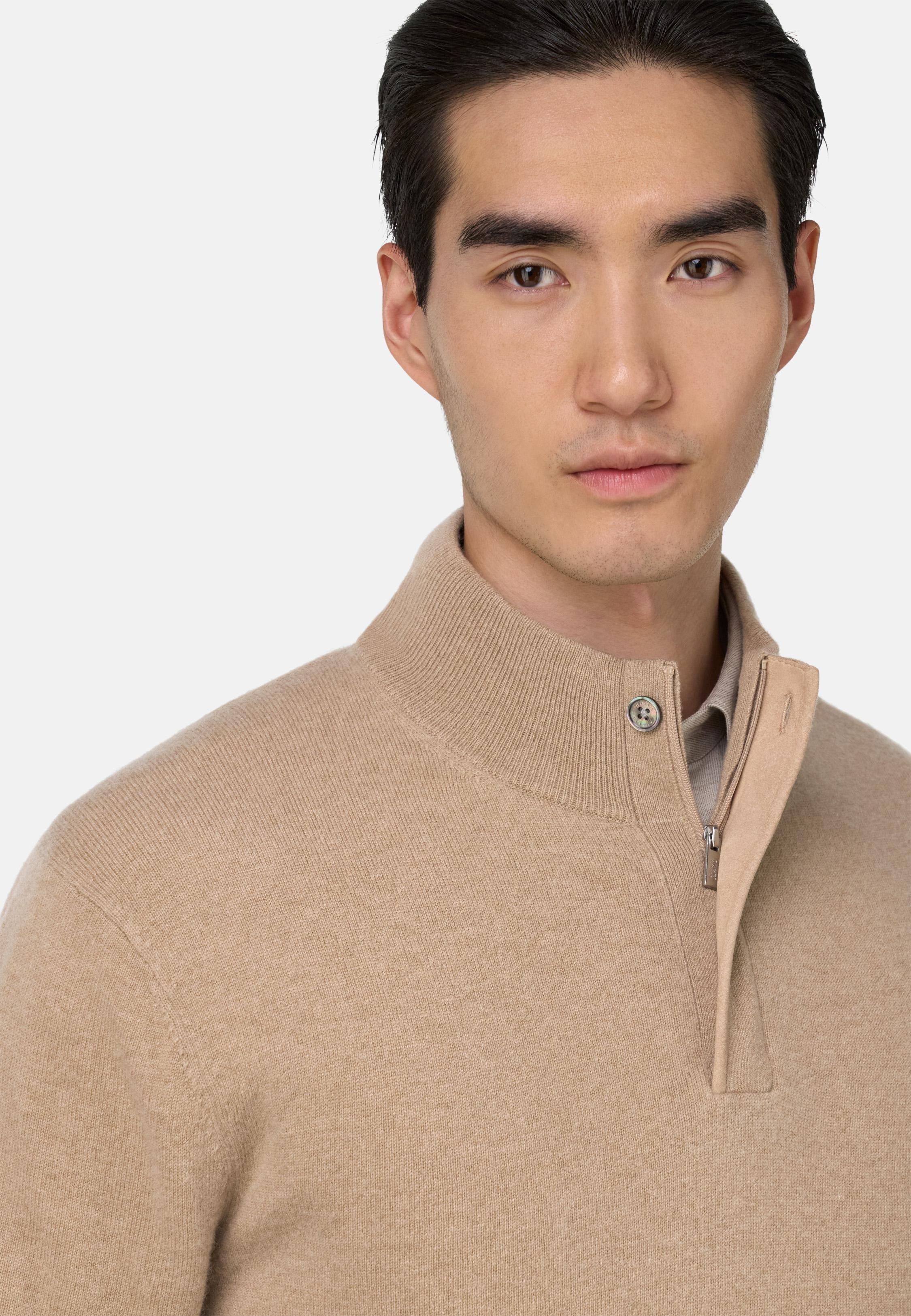 BEIGE Wool/Cashmere Half Zip Jumper, Beige, large image number 2