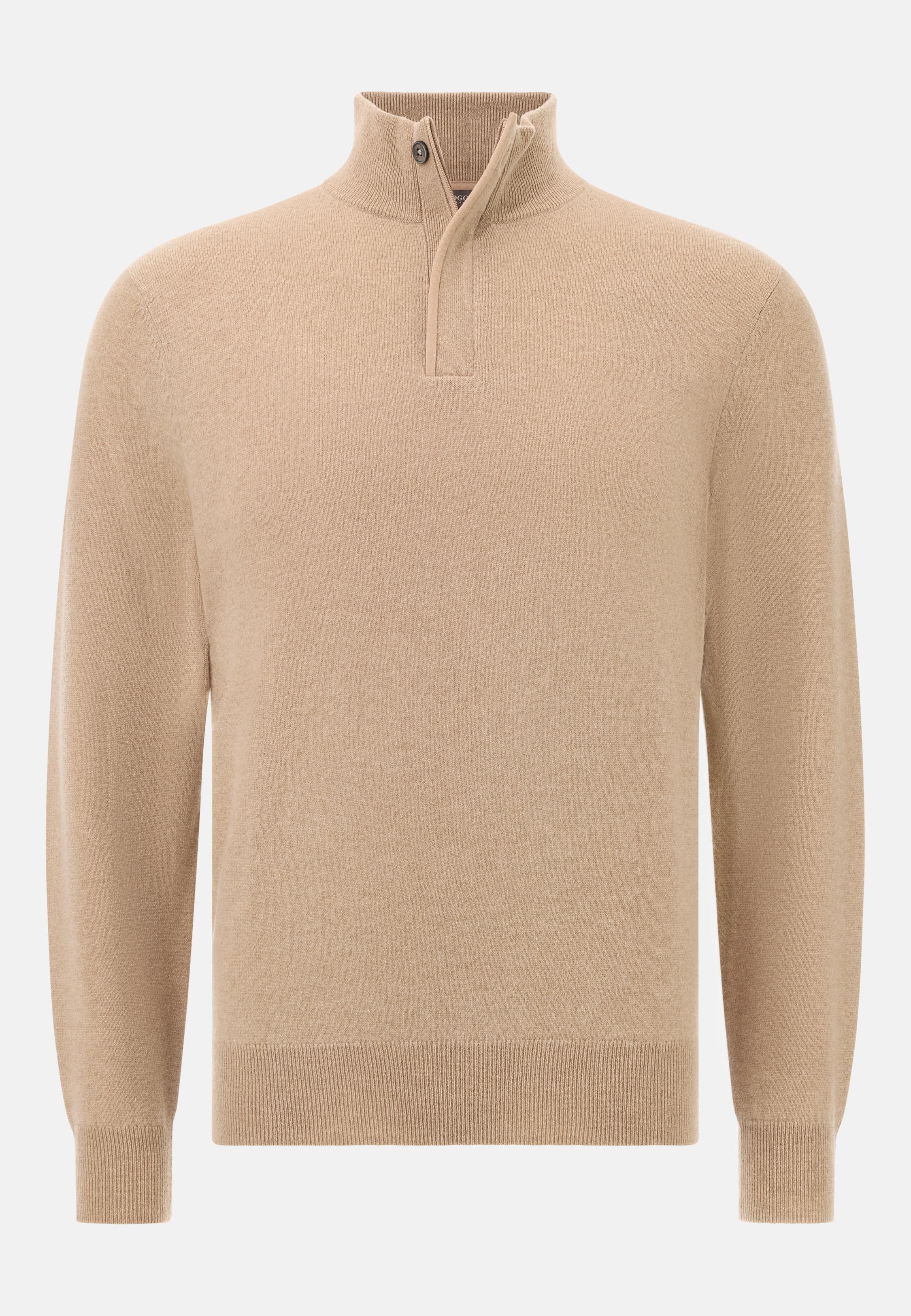 BEIGE Wool/Cashmere Half Zip Jumper, Beige, large image number 3