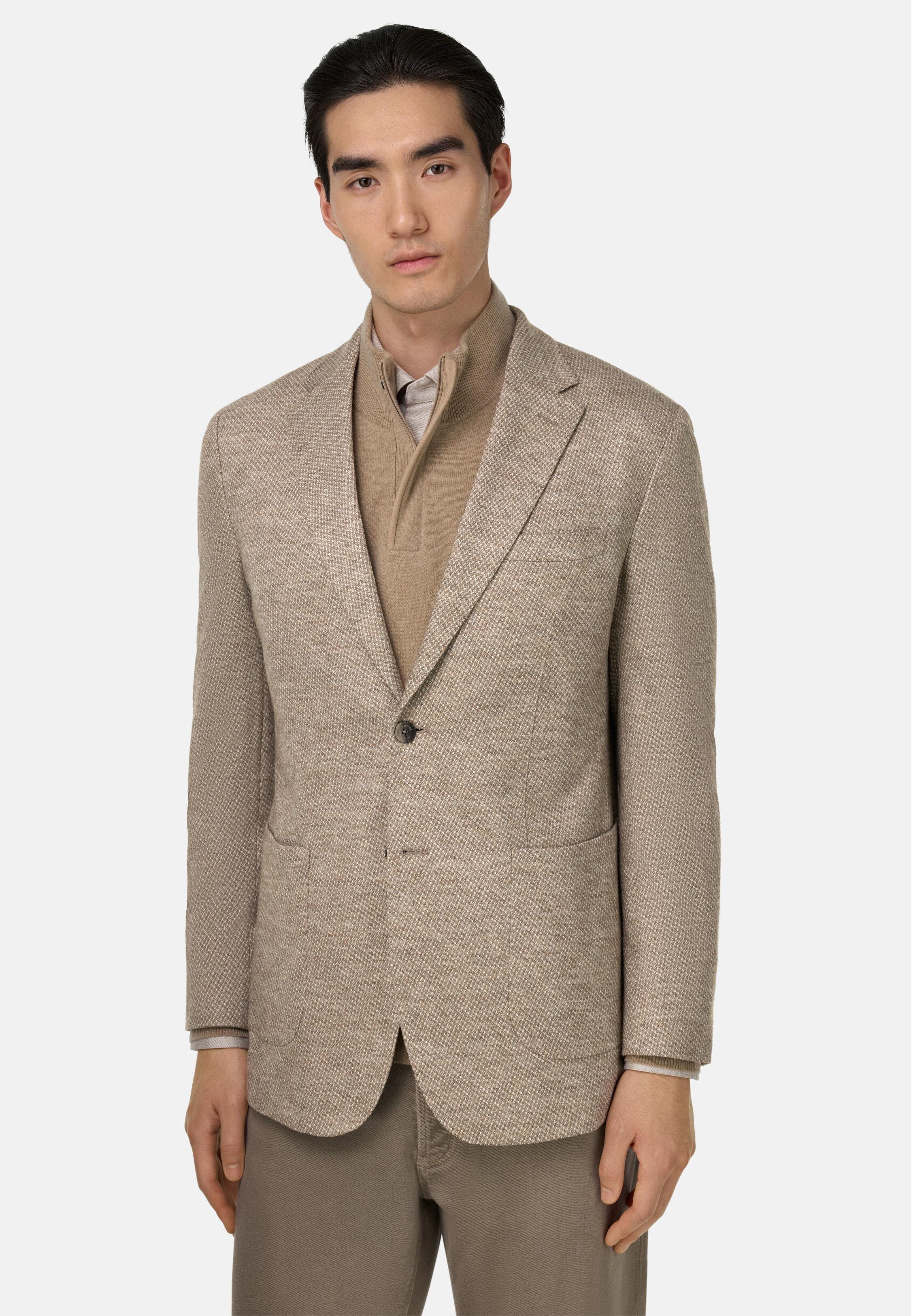 B Jersey Micro Patterned Jacket In A Wool Blend Brown, 3901_TAUP, medium