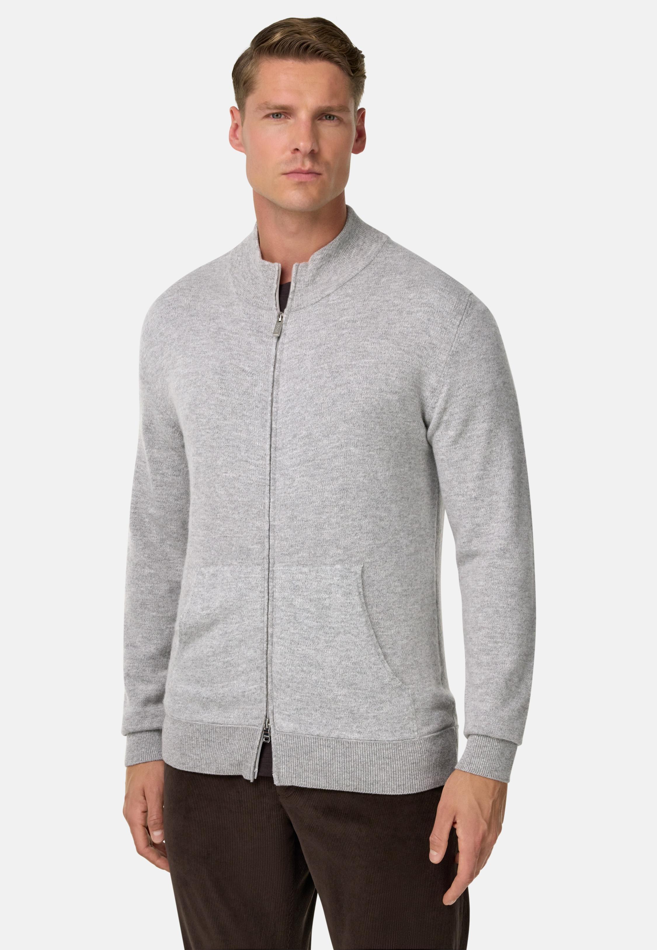 Full-Zip Jumper in a Cashmere Blend Grey, Grey, medium
