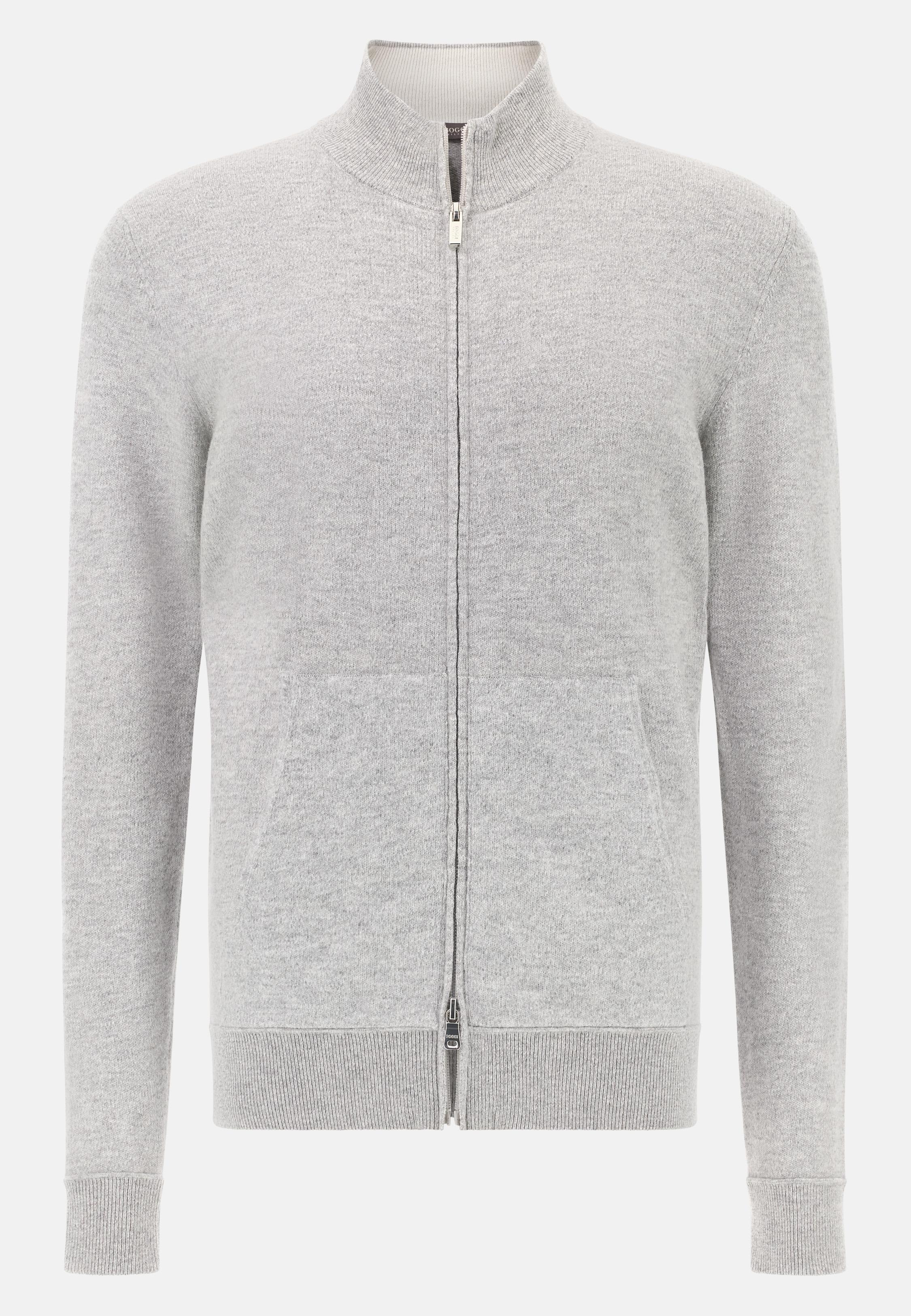 Full-Zip Jumper in a Cashmere Blend Grey, Grey, large image number 3