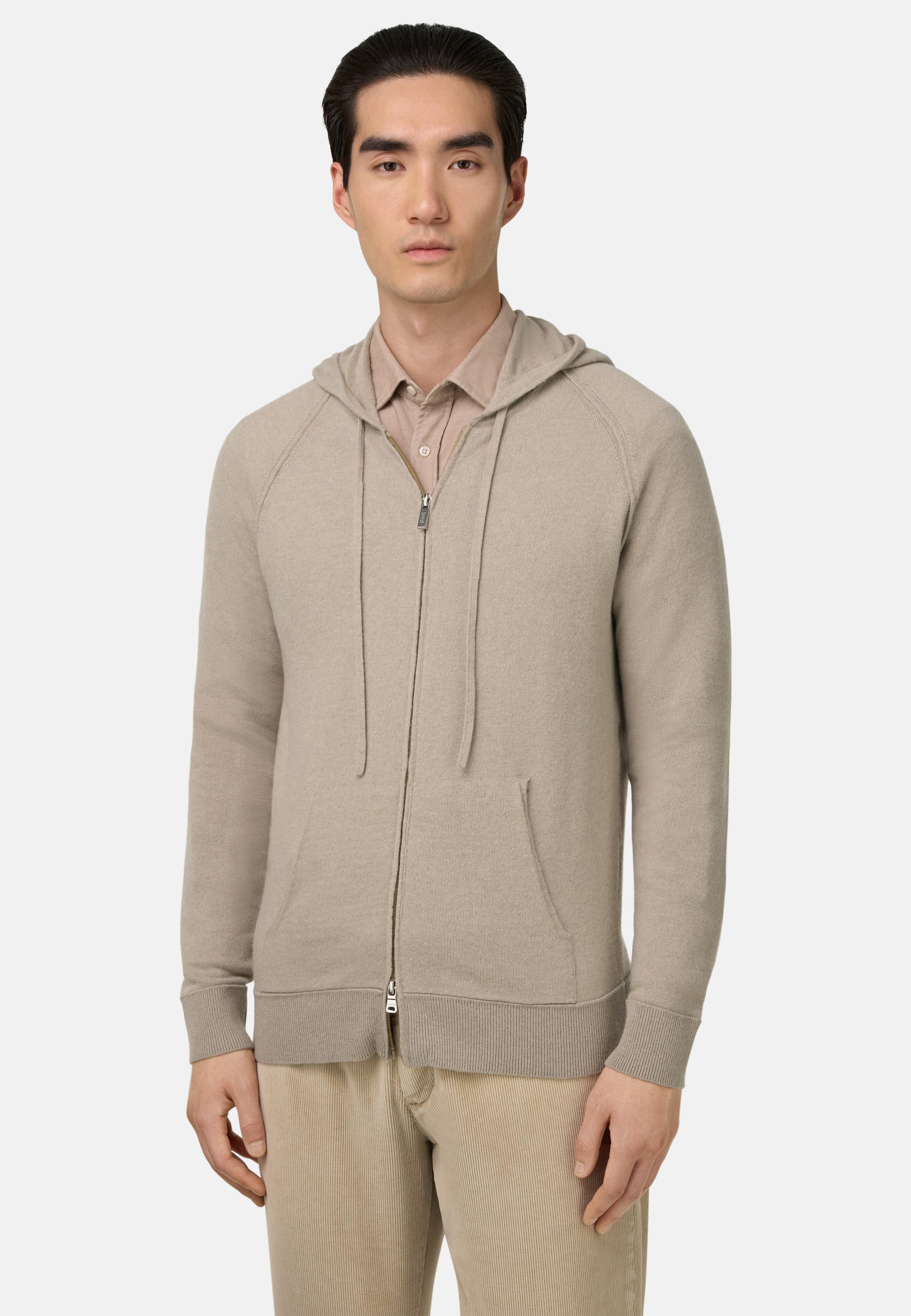 Cashmere Blend Full-Zip Hoodie Brown, Taupe, medium