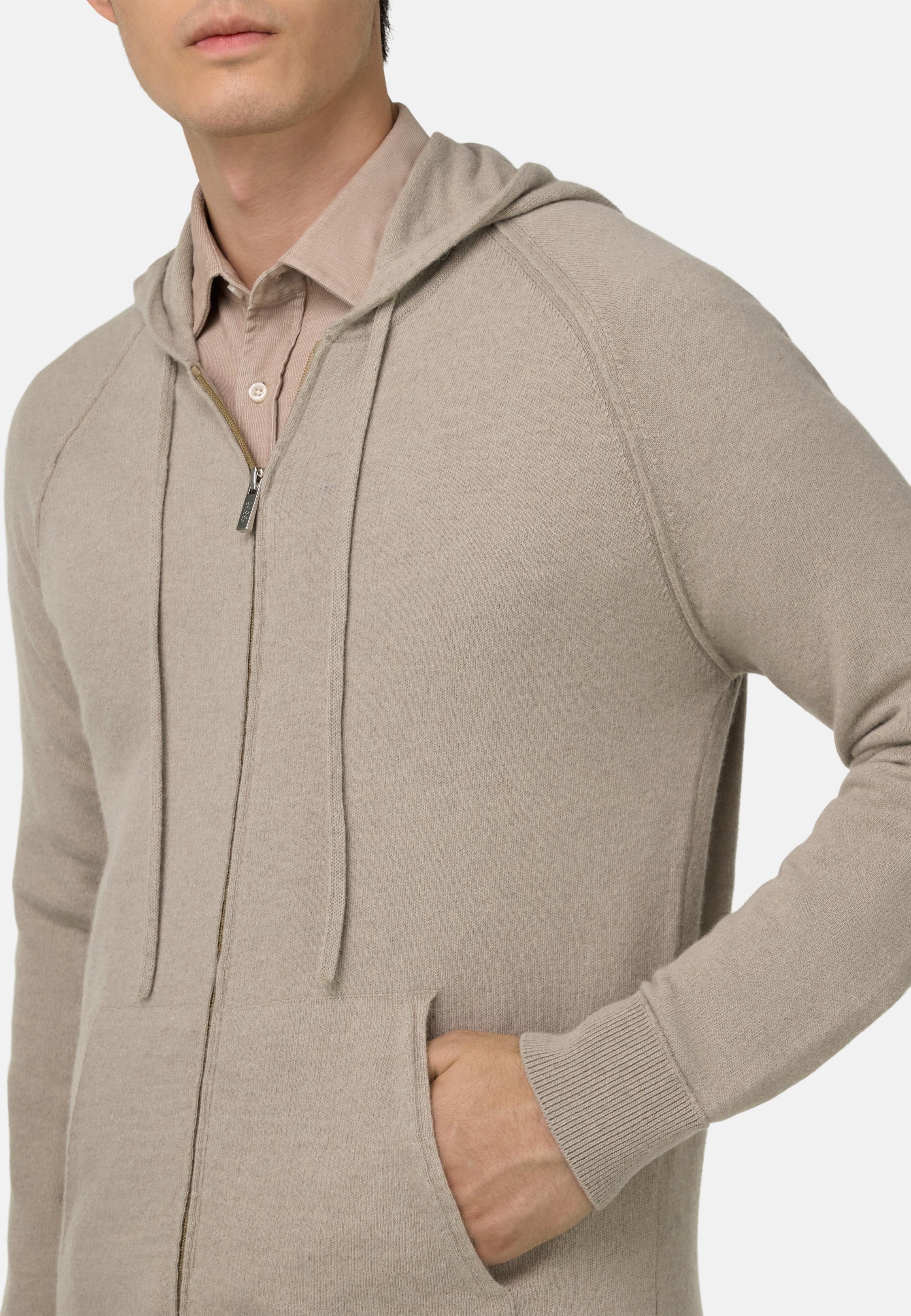 Cashmere Blend Full-Zip Hoodie Brown, Taupe, medium