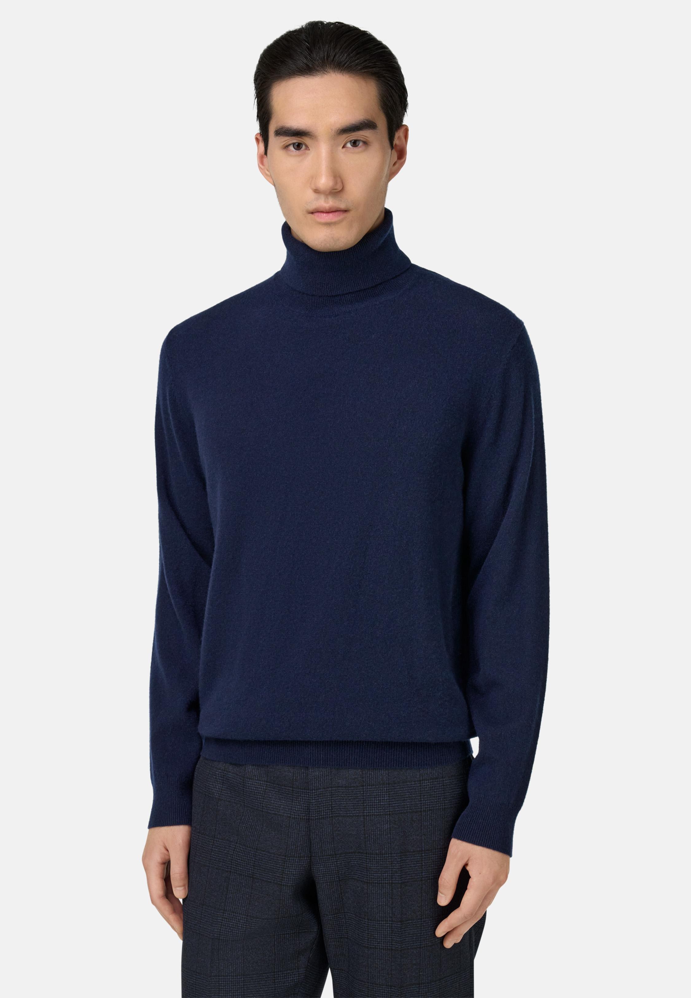 BLUE Polo Neck Jumper In Cashmere, Navy blue, medium