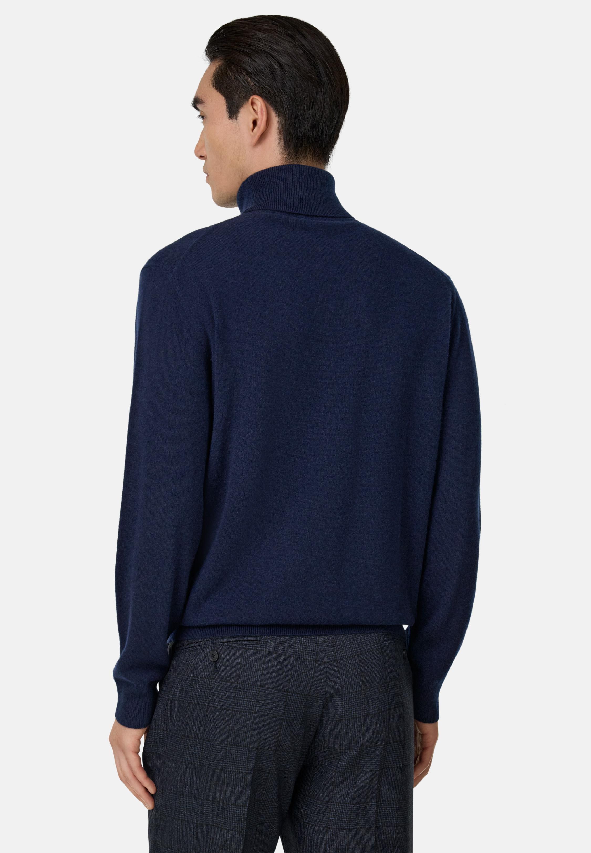 BLUE Polo Neck Jumper In Cashmere, Navy blue, large image number 1
