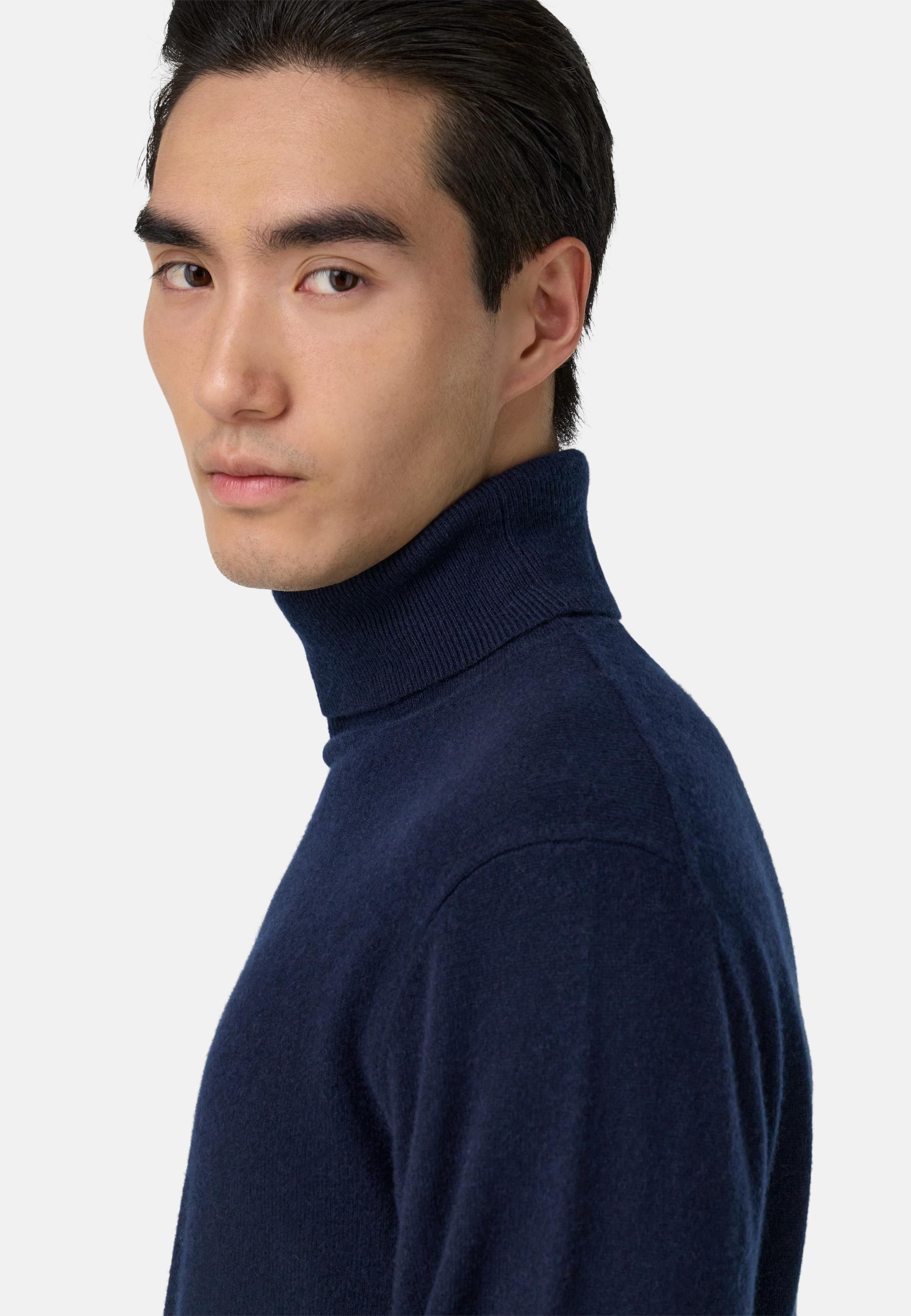 BLUE Polo Neck Jumper In Cashmere, Navy blue, medium