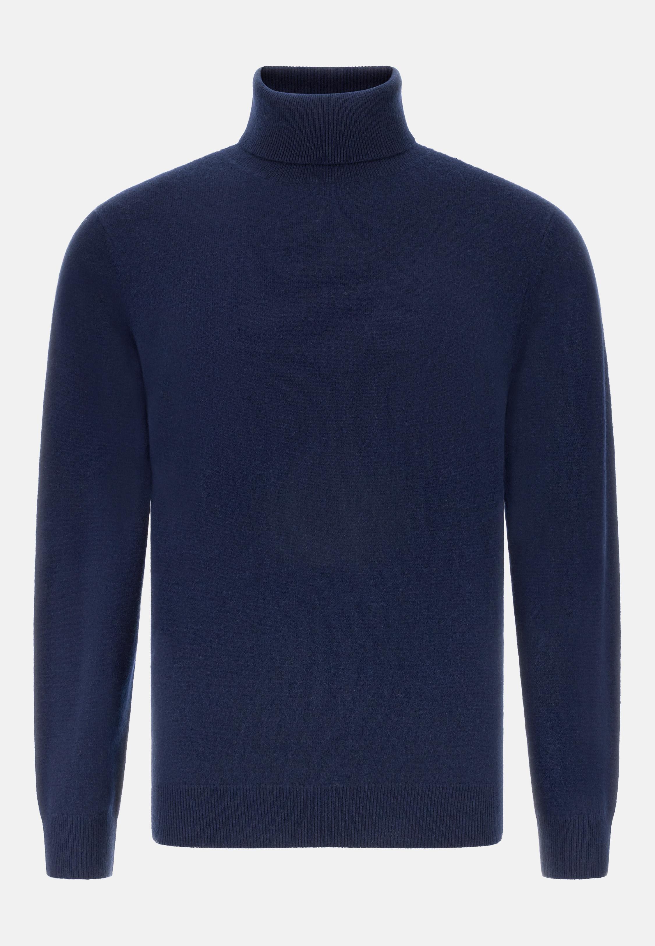 BLUE Polo Neck Jumper In Cashmere, Navy blue, large image number 3