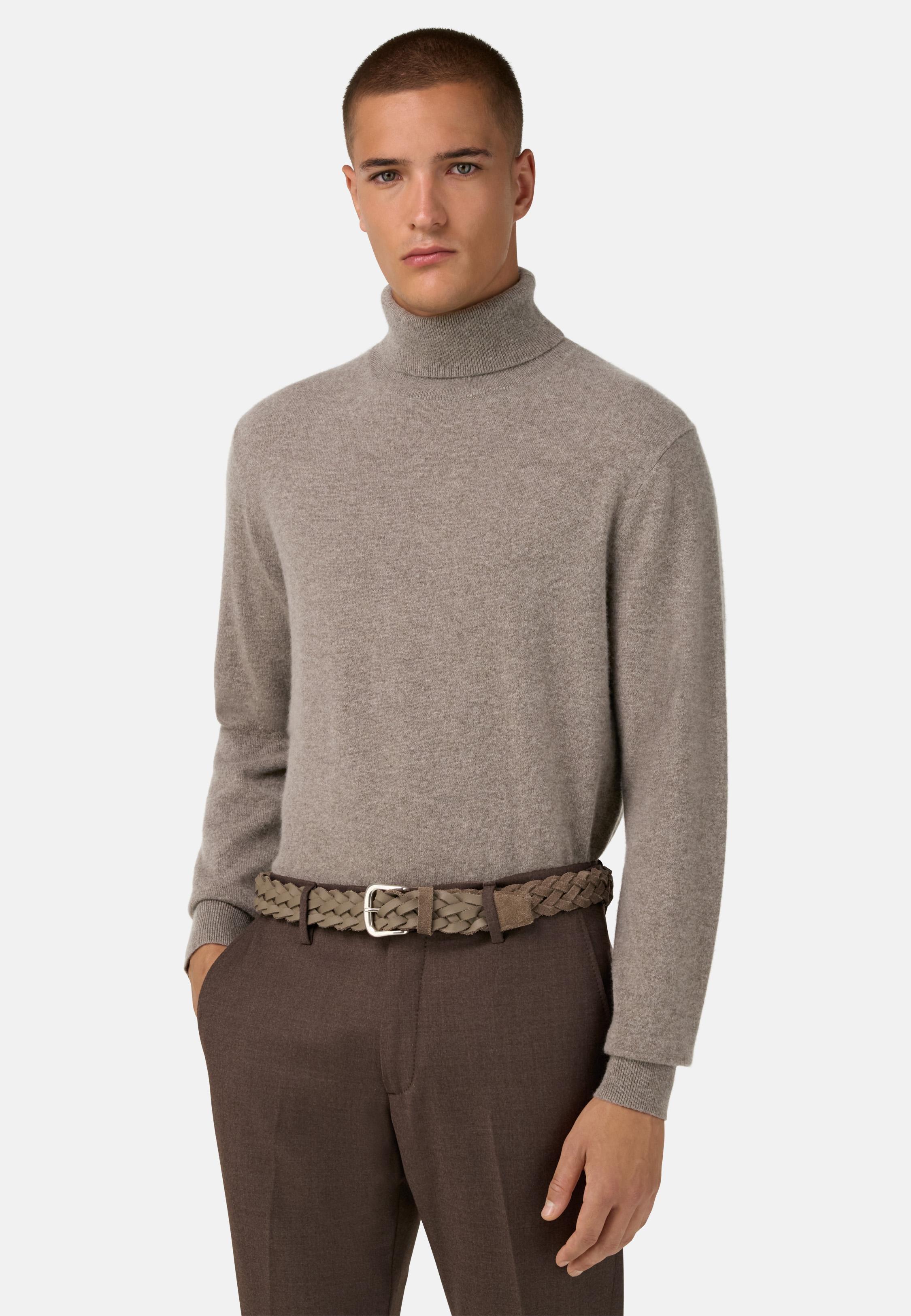 Polo Neck Jumper In Cashmere Brown, Taupe, large image number 0