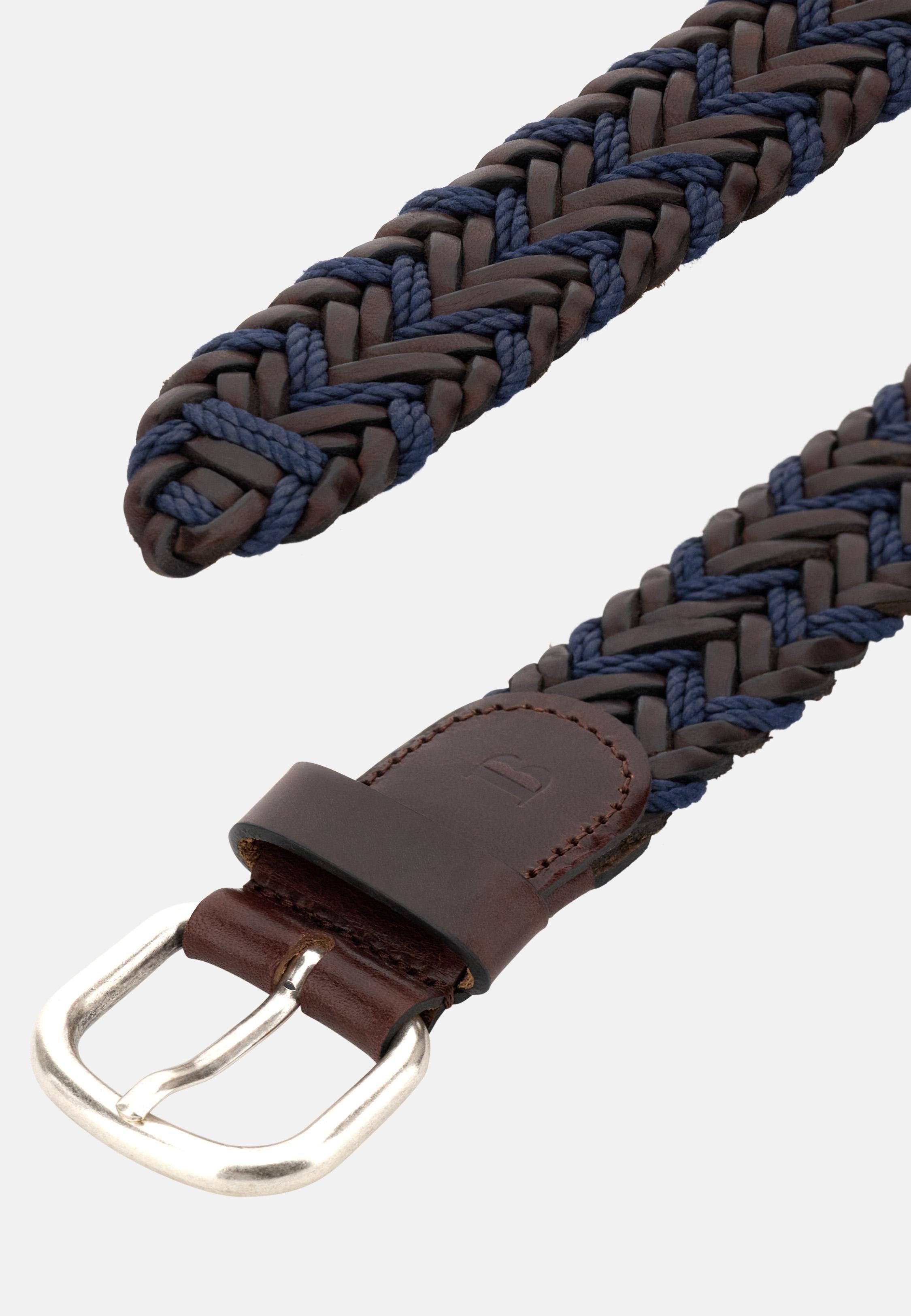 Woven Belt In Stretch Leather And Cotton Brown, , medium