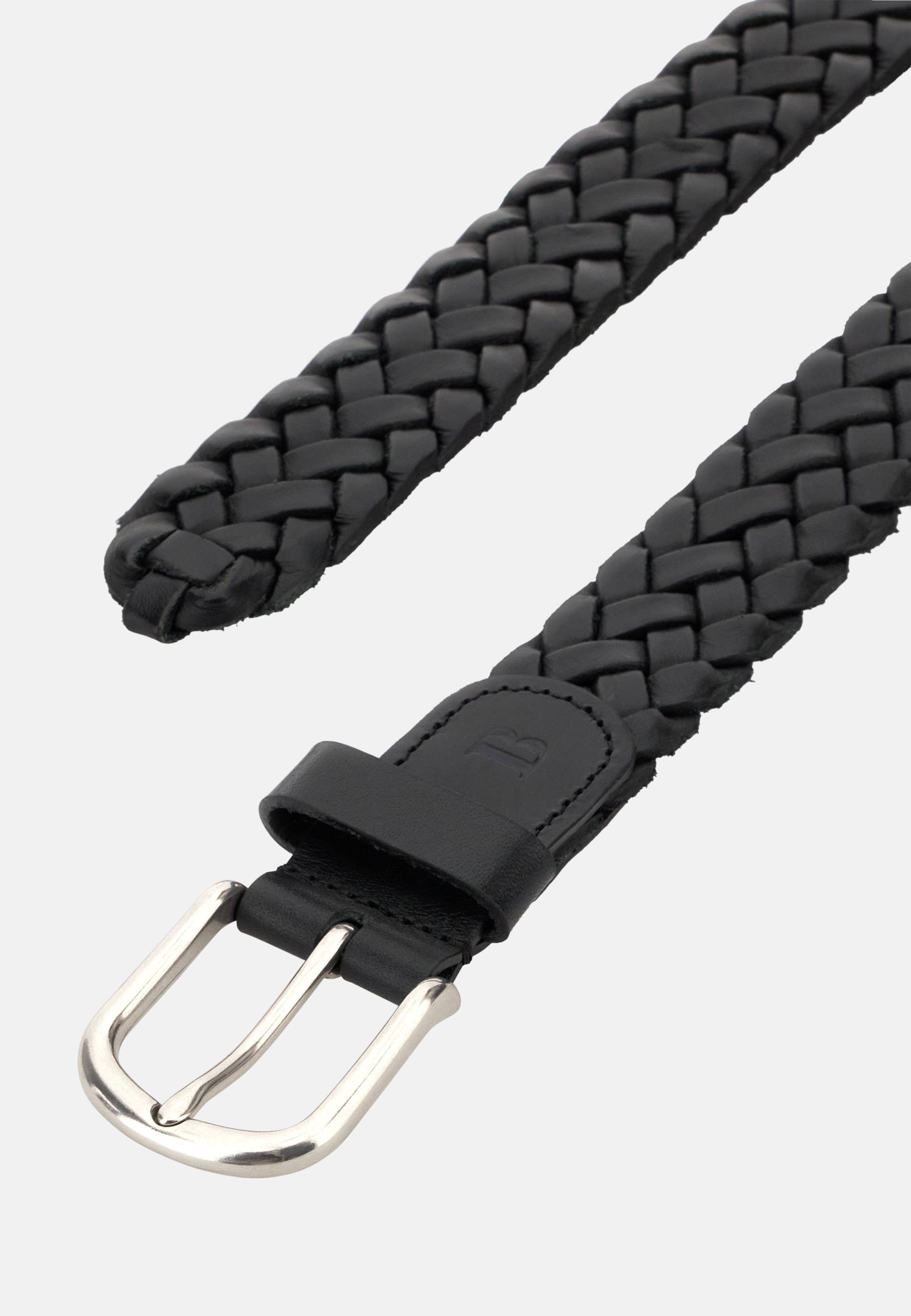 Woven Leather Belt Black, Black, large image number 0