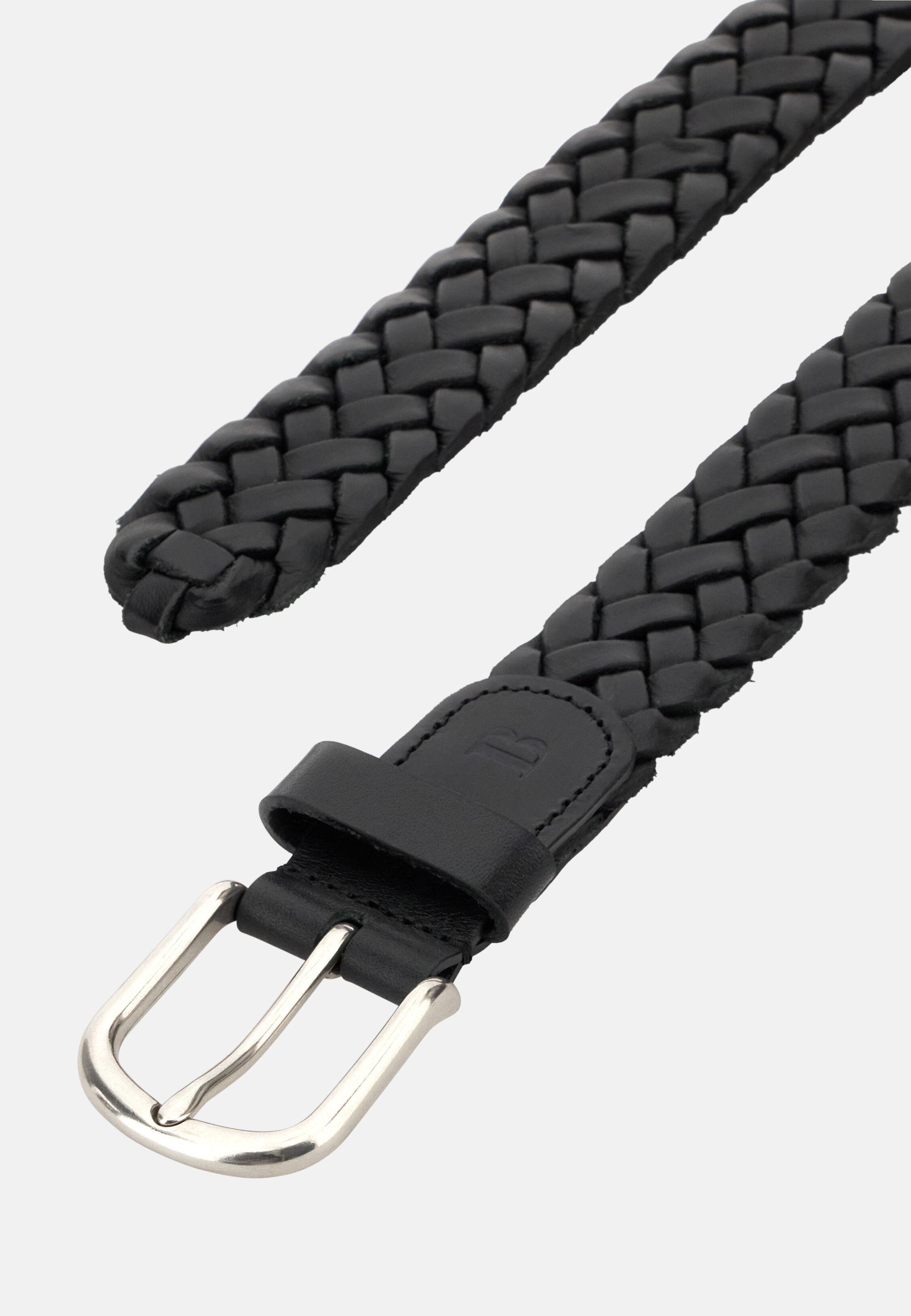 Woven Leather Belt Black, Black, medium