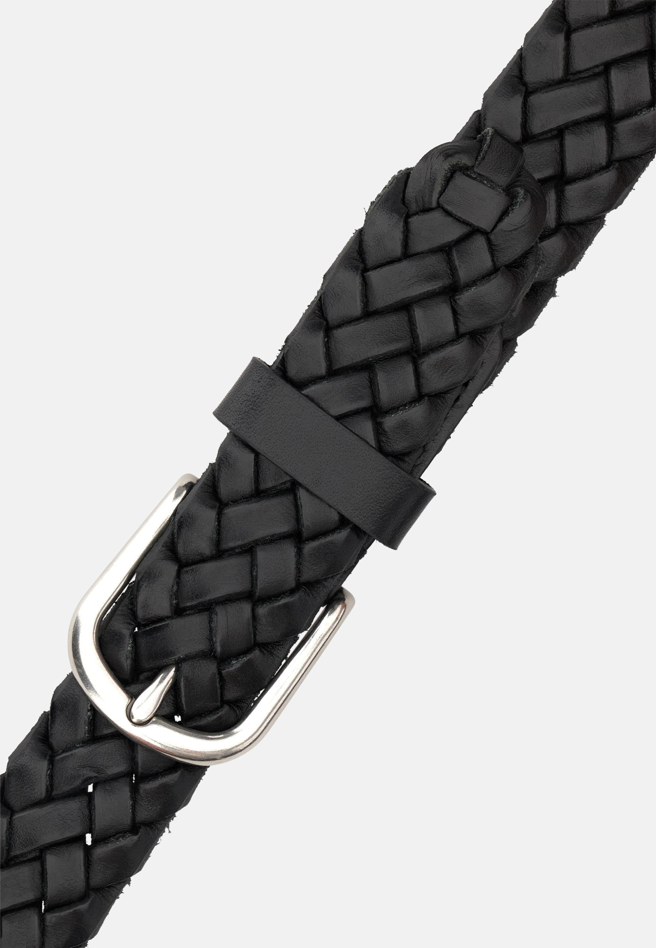 Woven Leather Belt Black, Black, medium