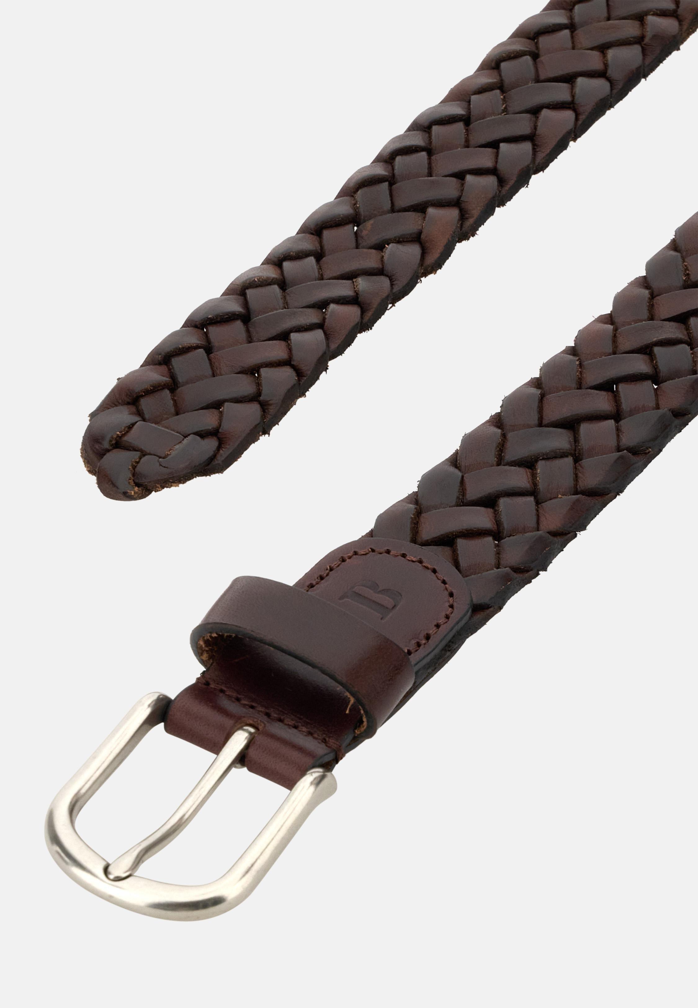 Woven Leather Belt Brown, Dark brown, medium