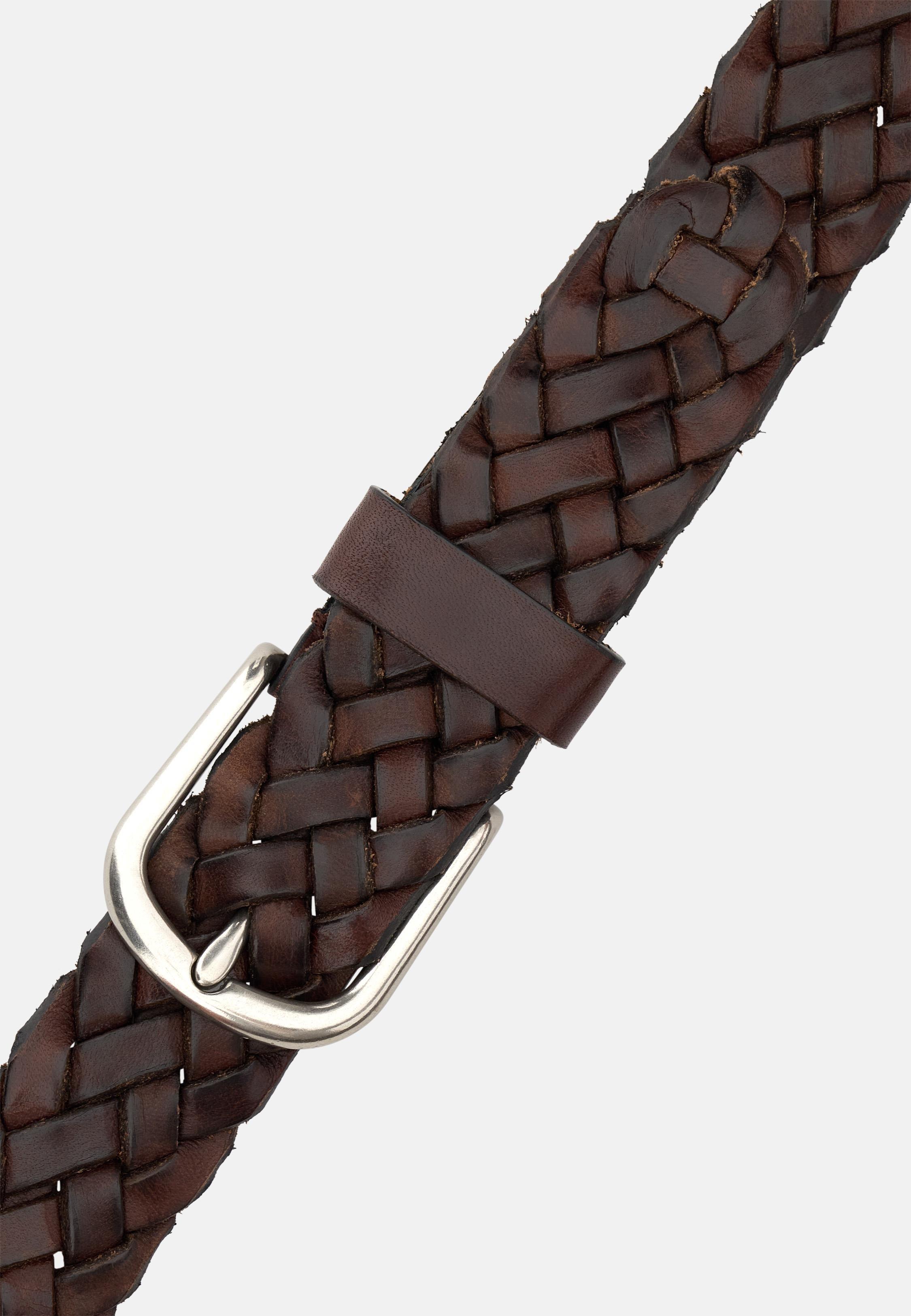 Woven Leather Belt Brown, Dark brown, large image number 1