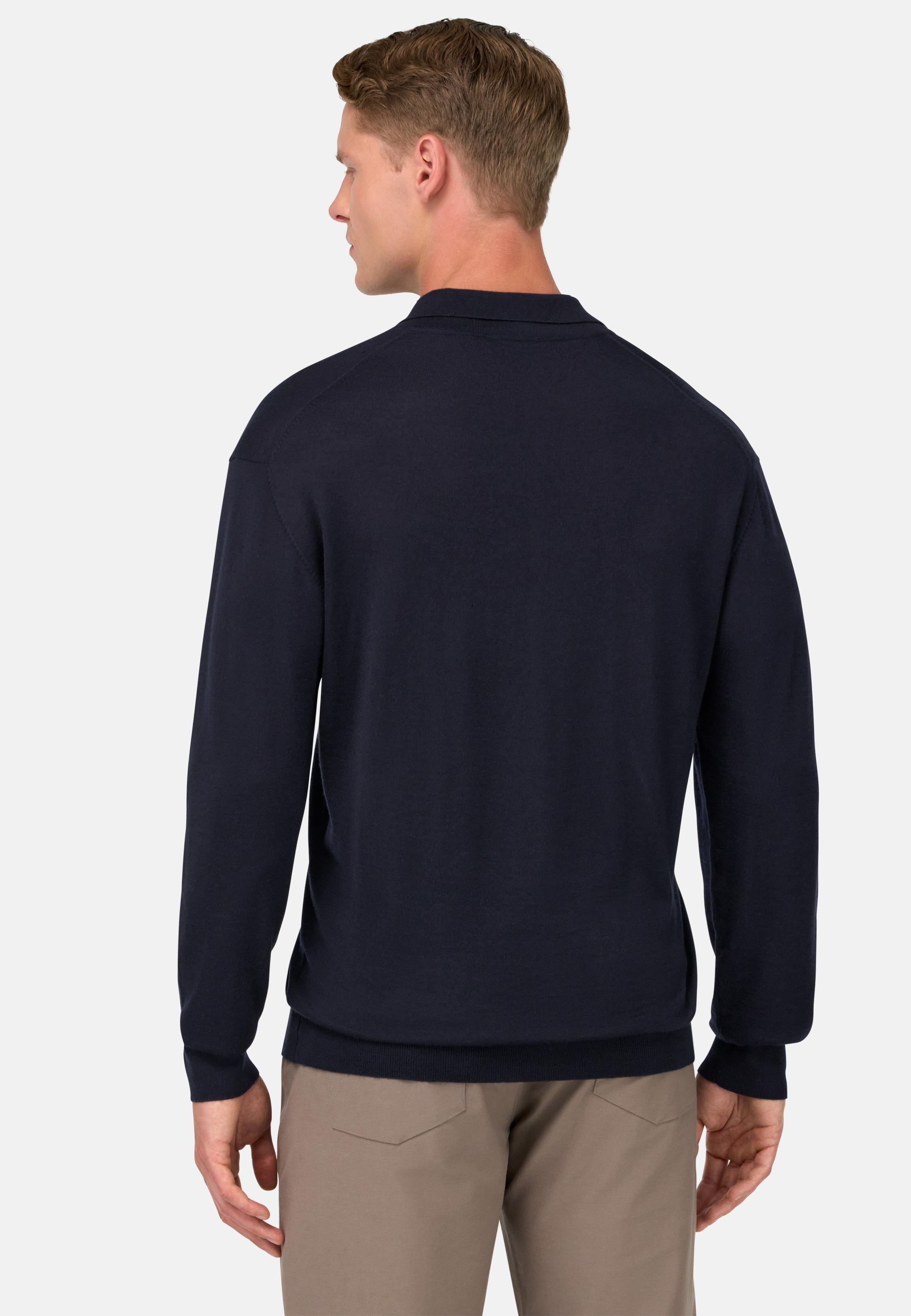 Knitted Polo Shirt In Wool, Silk And Cashmere Blue, Navy blue, large image number 1