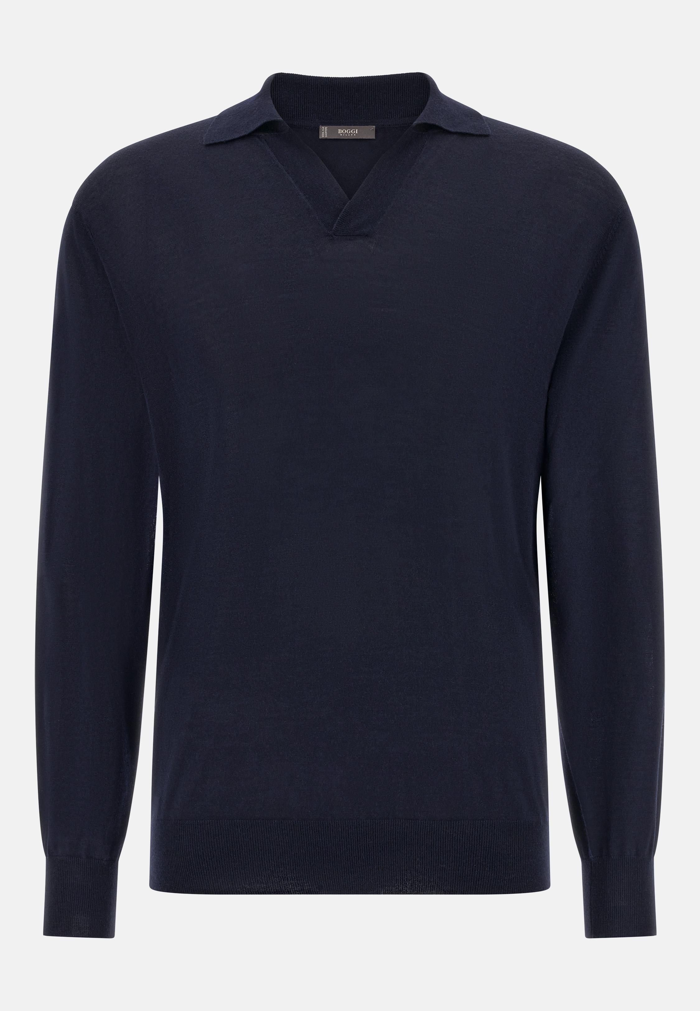 Knitted Polo Shirt In Wool, Silk And Cashmere Blue, Navy blue, large image number 3