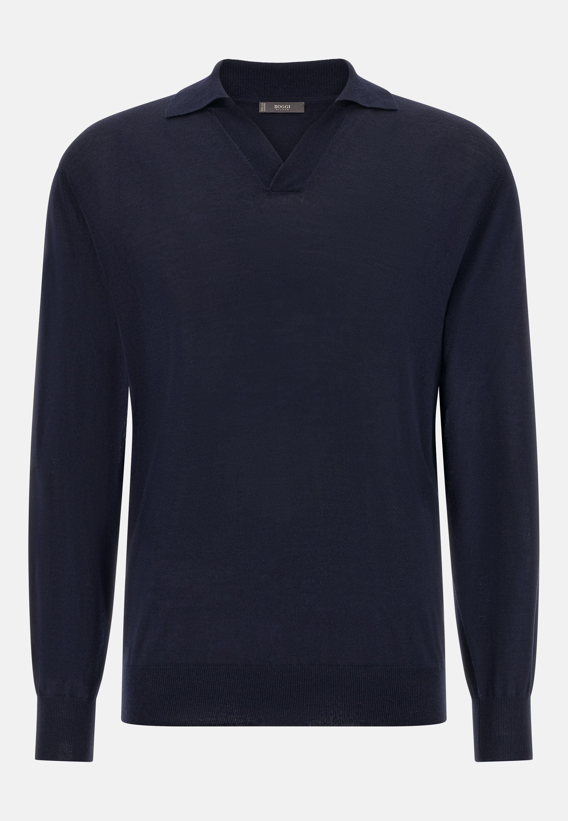 Knitted Polo Shirt In Wool, Silk And Cashmere Blue, Navy blue, large image number 4
