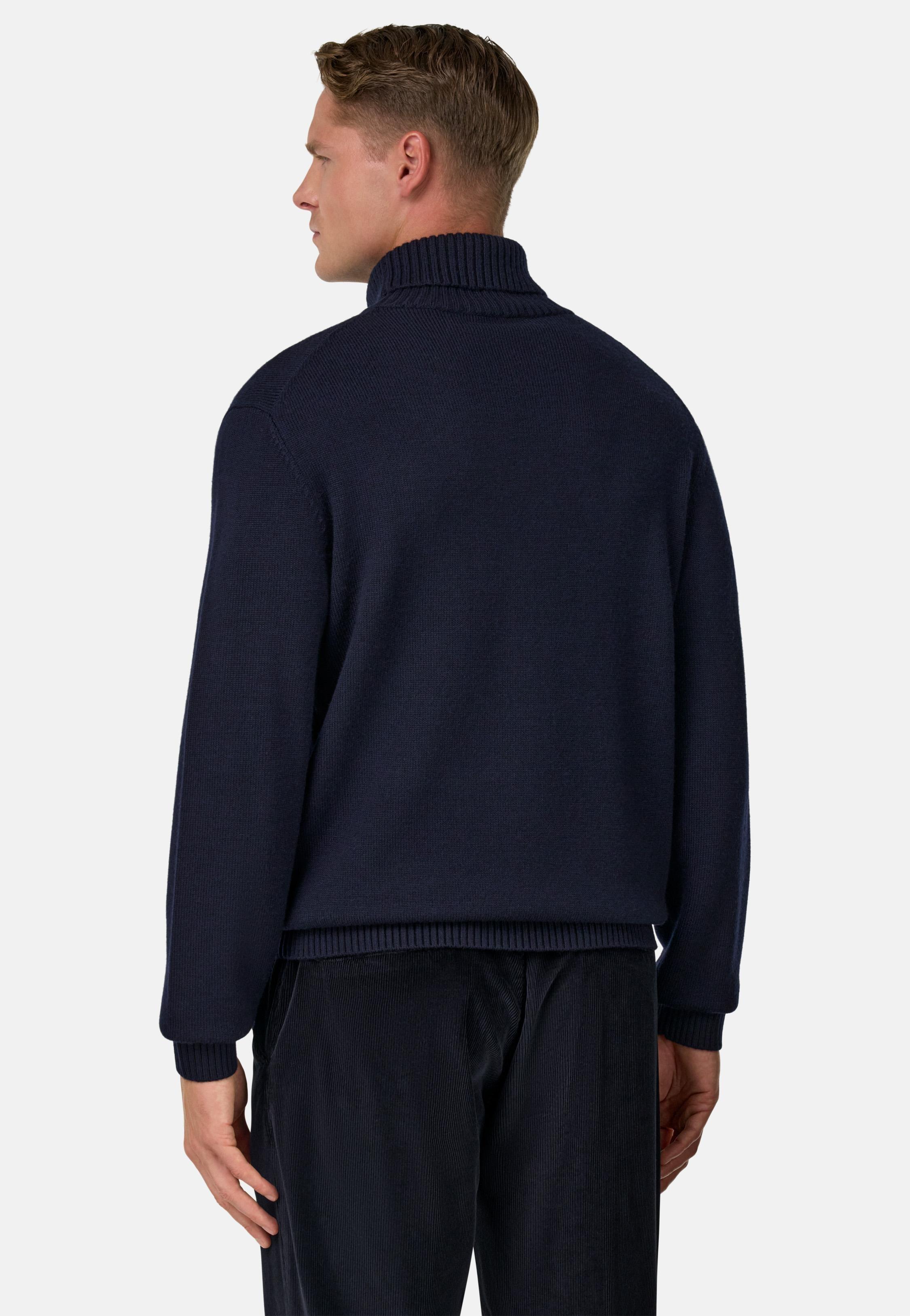 BLUE Merino Wool Polo Neck Jumper, Navy blue, medium