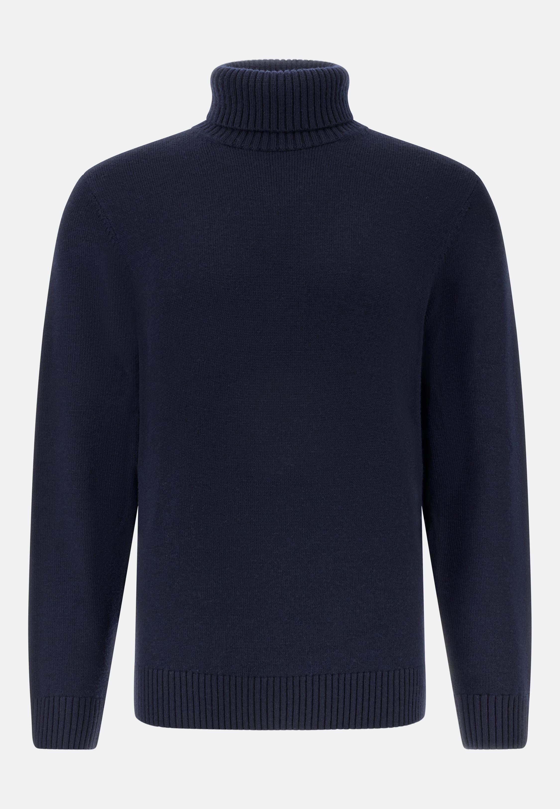 BLUE Merino Wool Polo Neck Jumper, Navy blue, medium