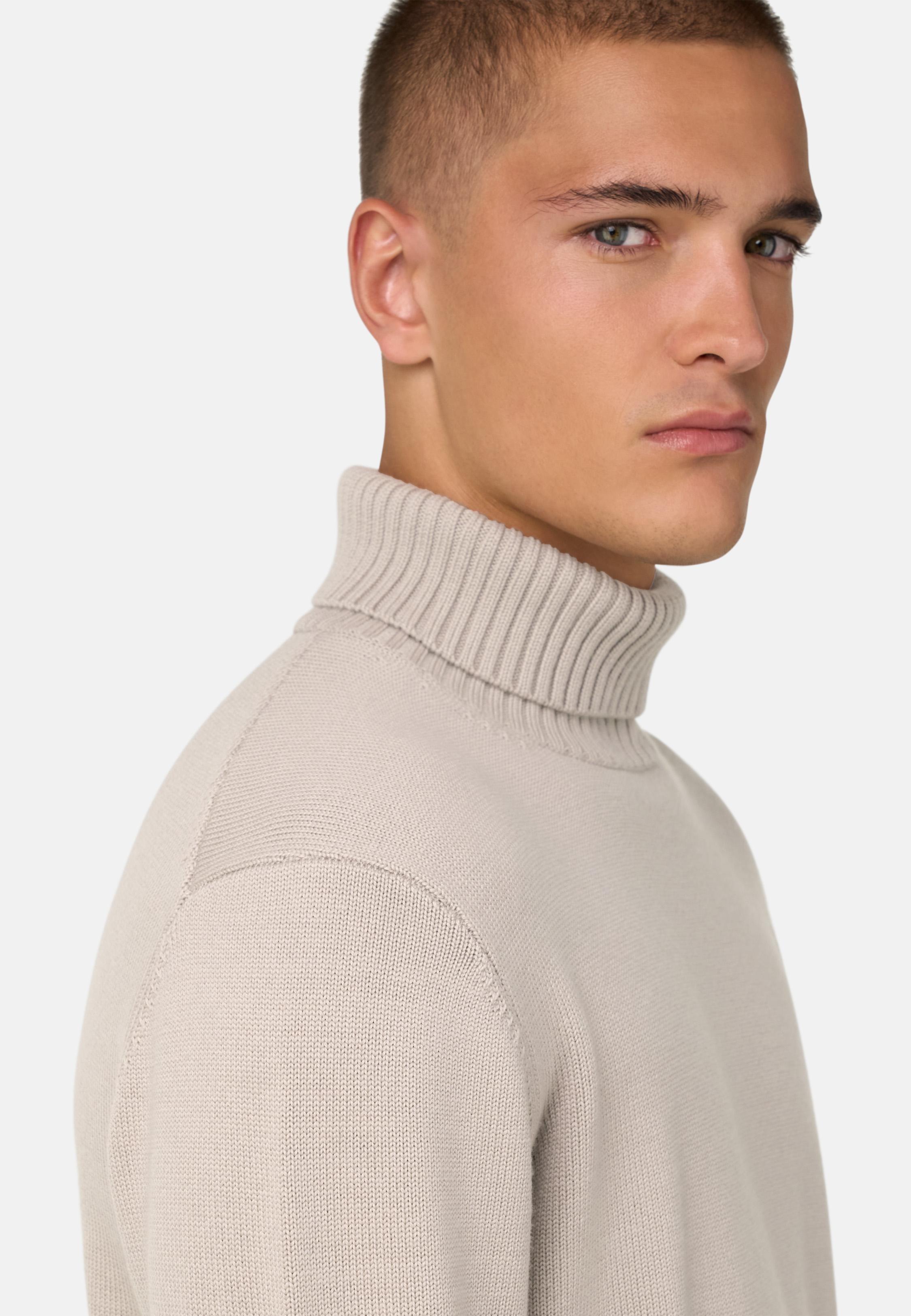 Merino Wool Polo Neck Jumper Beige, Sand, medium