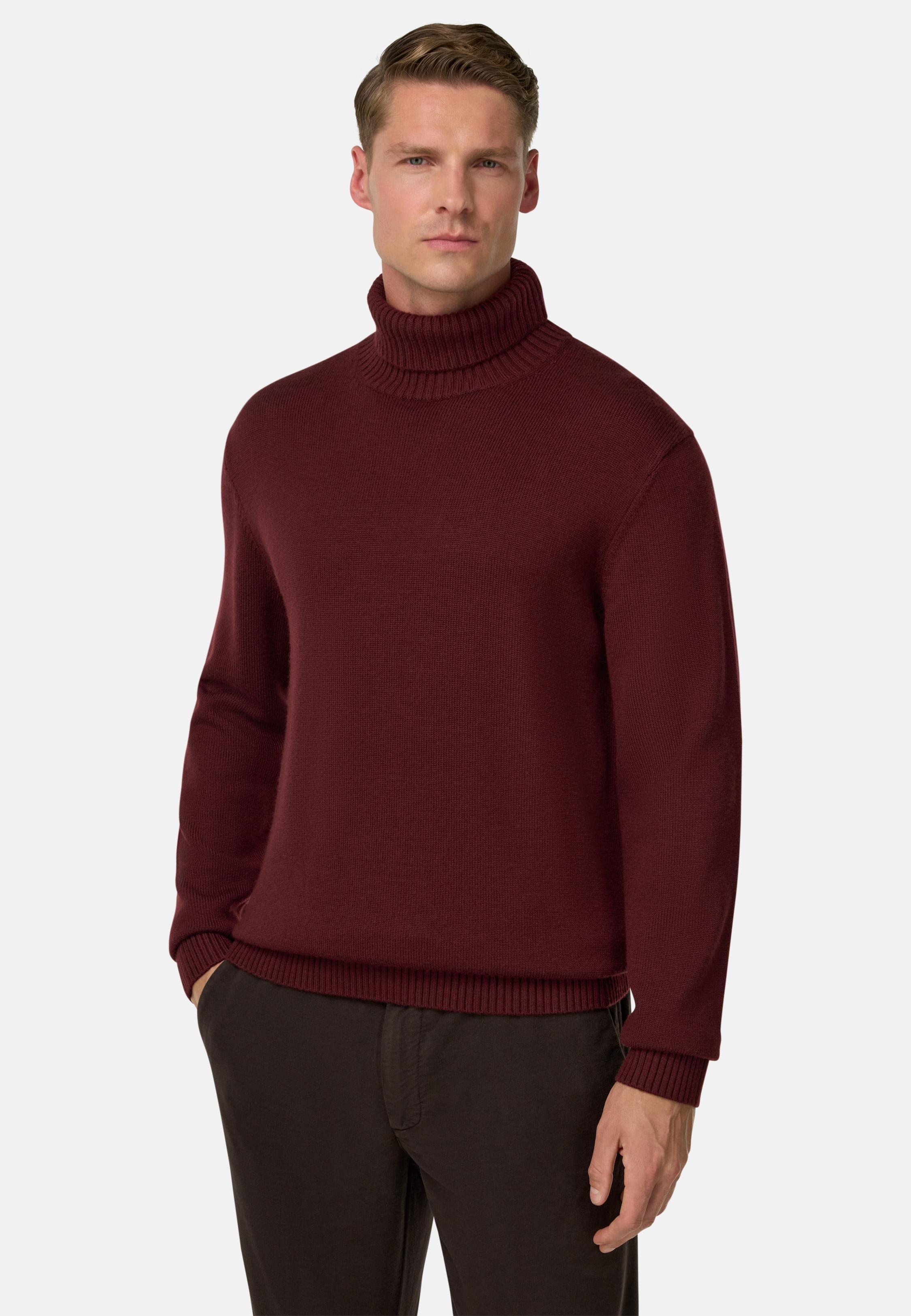 Merino Wool Polo Neck Jumper Burgundy, Burgundy, large image number 0