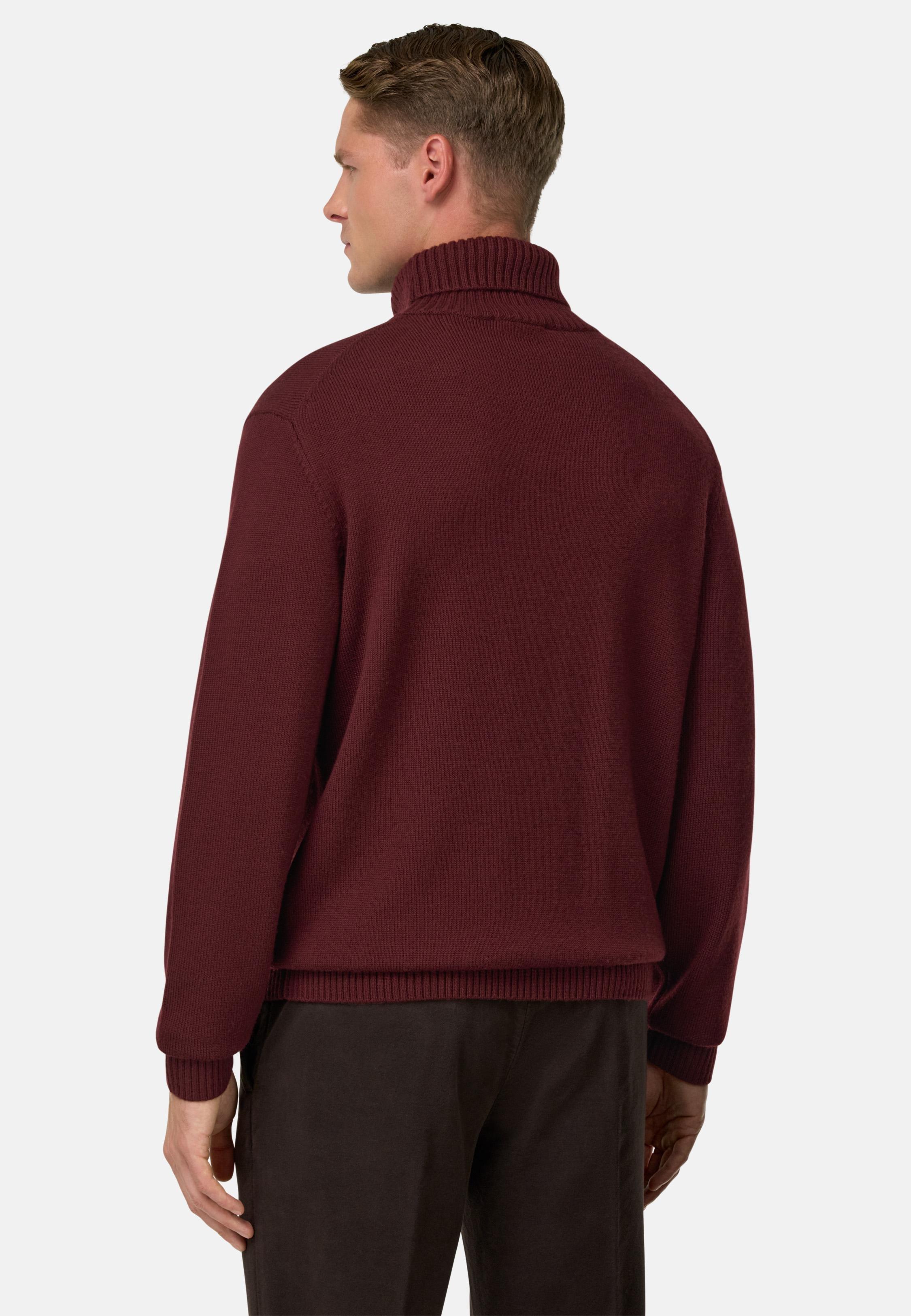 Merino Wool Polo Neck Jumper Burgundy, Burgundy, large image number 1