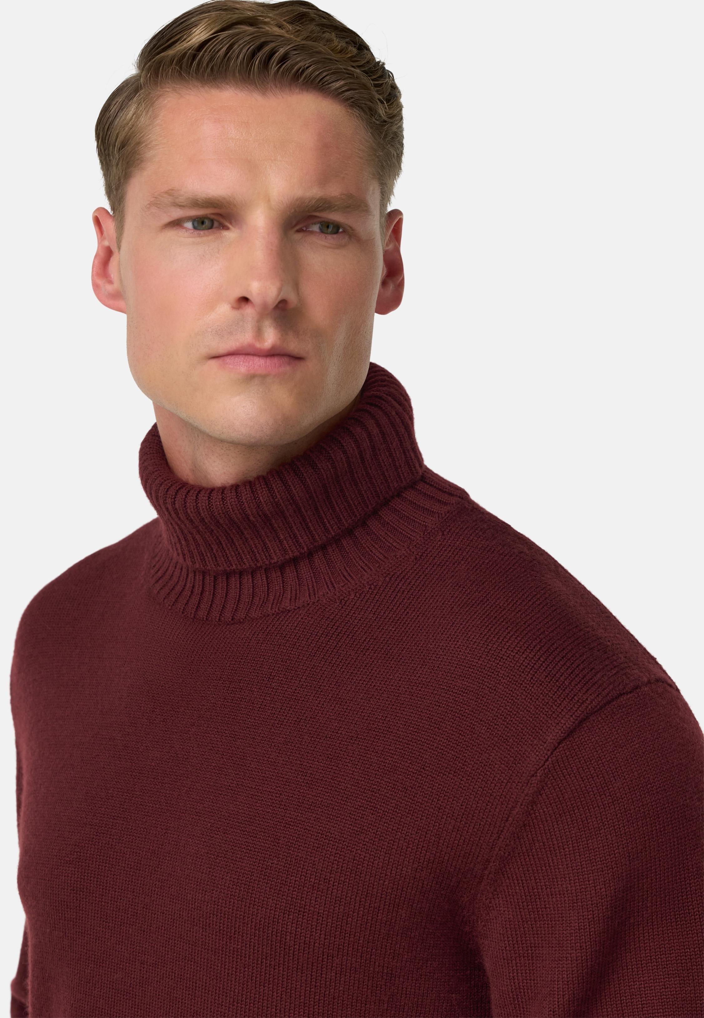 Merino Wool Polo Neck Jumper Burgundy, Burgundy, large image number 2