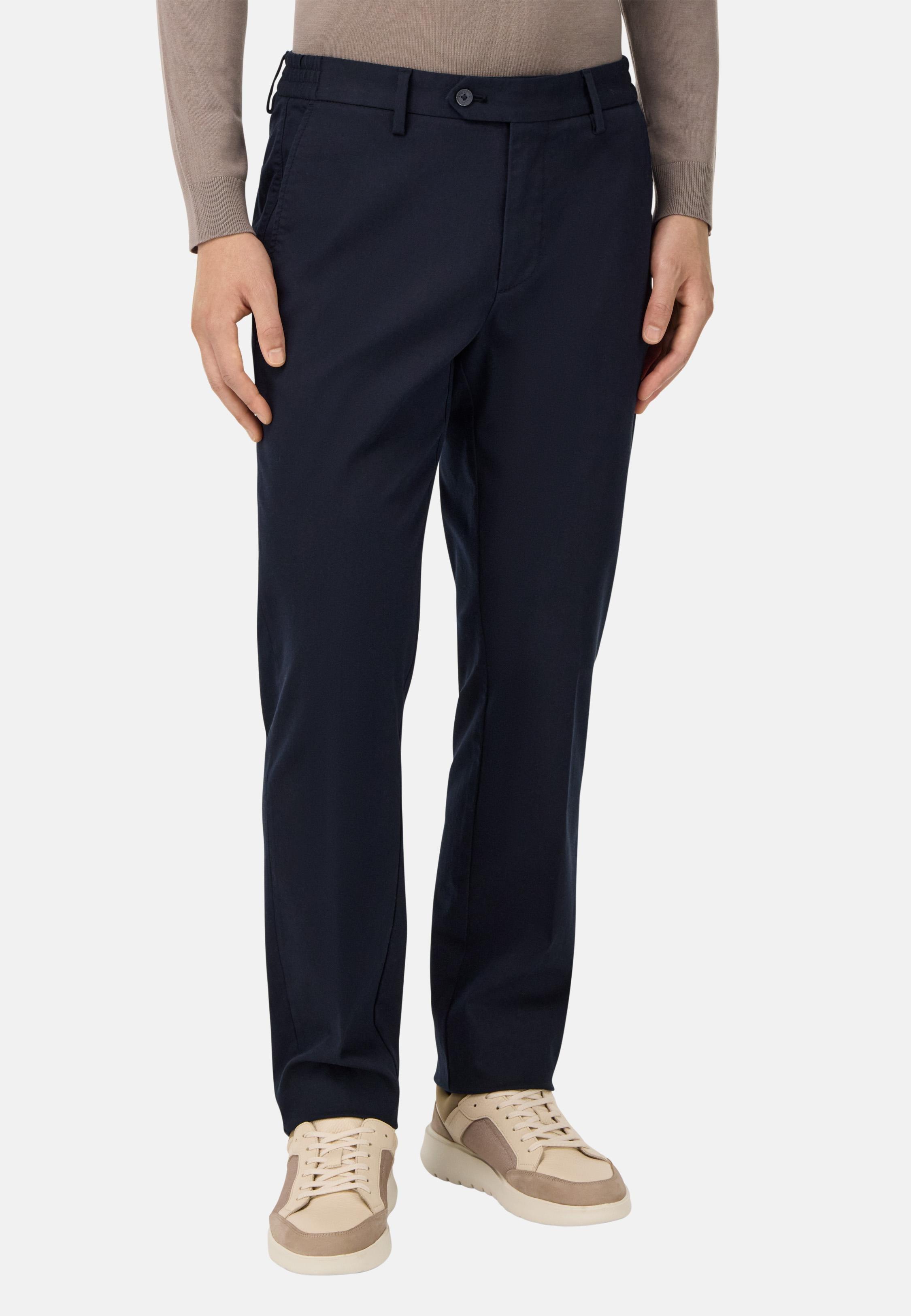 Stretch Cotton/Tencel Trousers Blue, Navy blue, medium