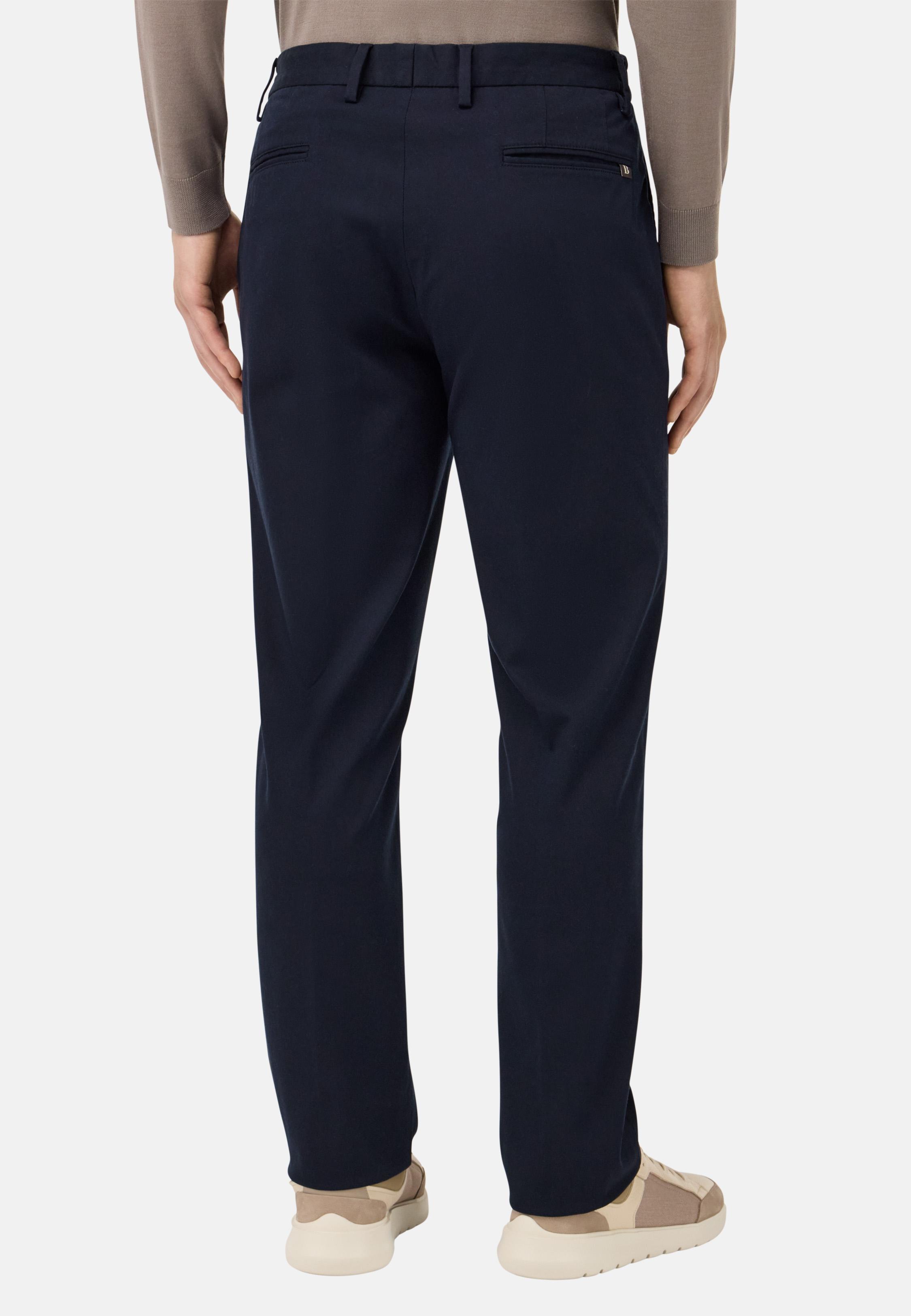 Stretch Cotton/Tencel Trousers Blue, Navy blue, medium