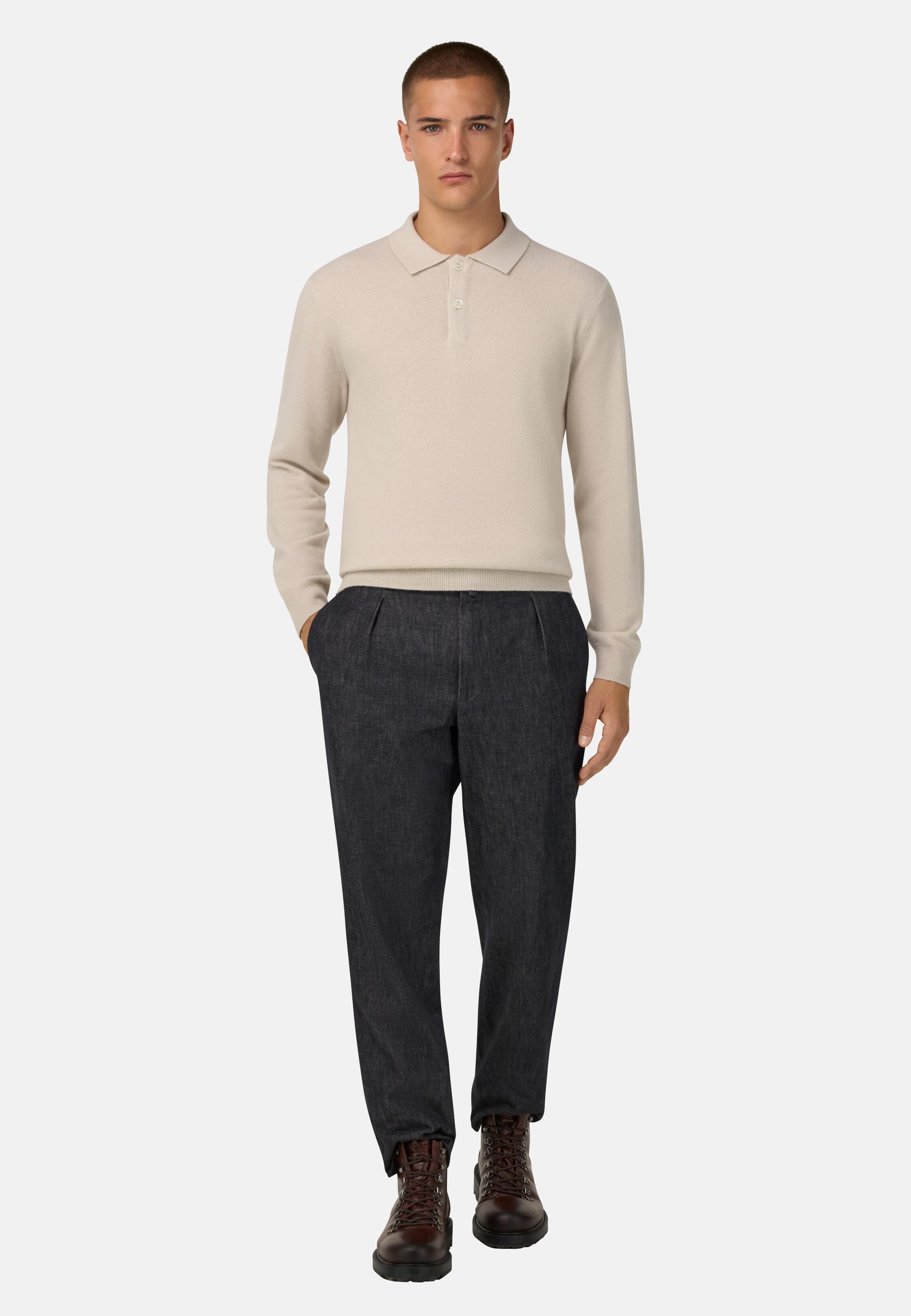 Stretch Cotton And Cashmere Trousers Blue, Dark Blue, large image number 1