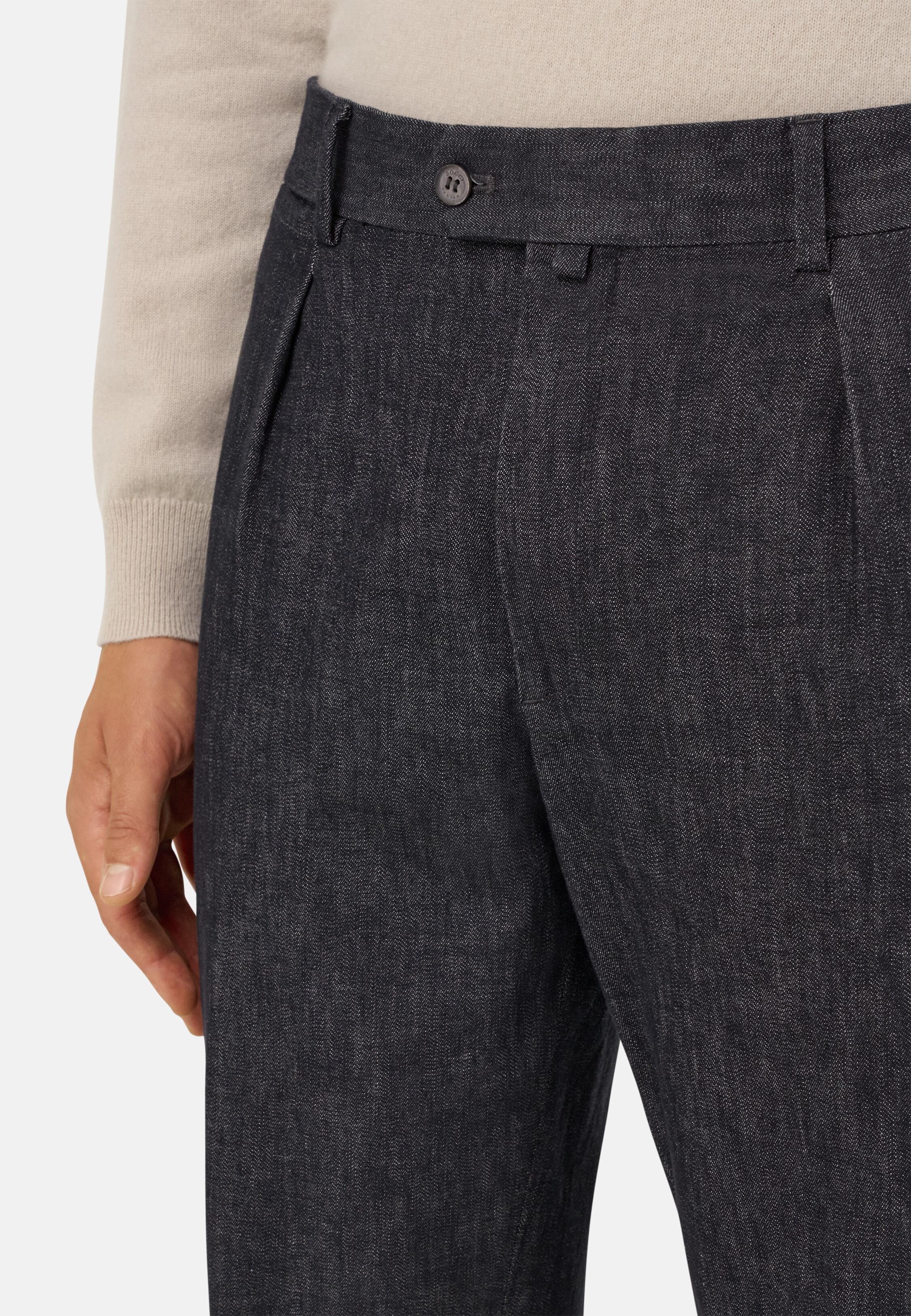 Stretch Cotton And Cashmere Trousers Blue, Dark Blue, large image number 3