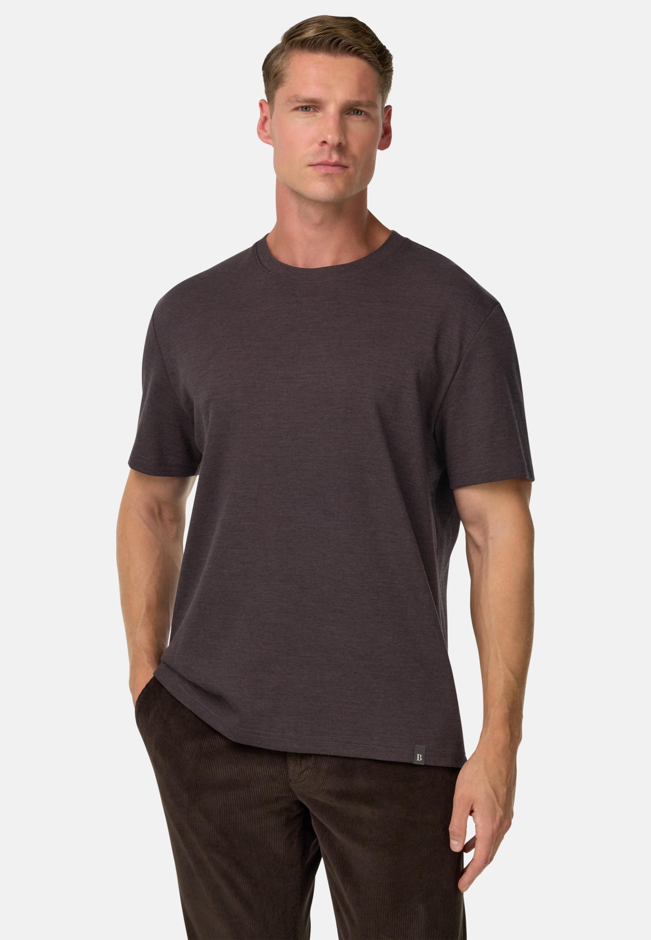 Cotton and Wool Blend T-Shirt. Brown, Dark brown, medium