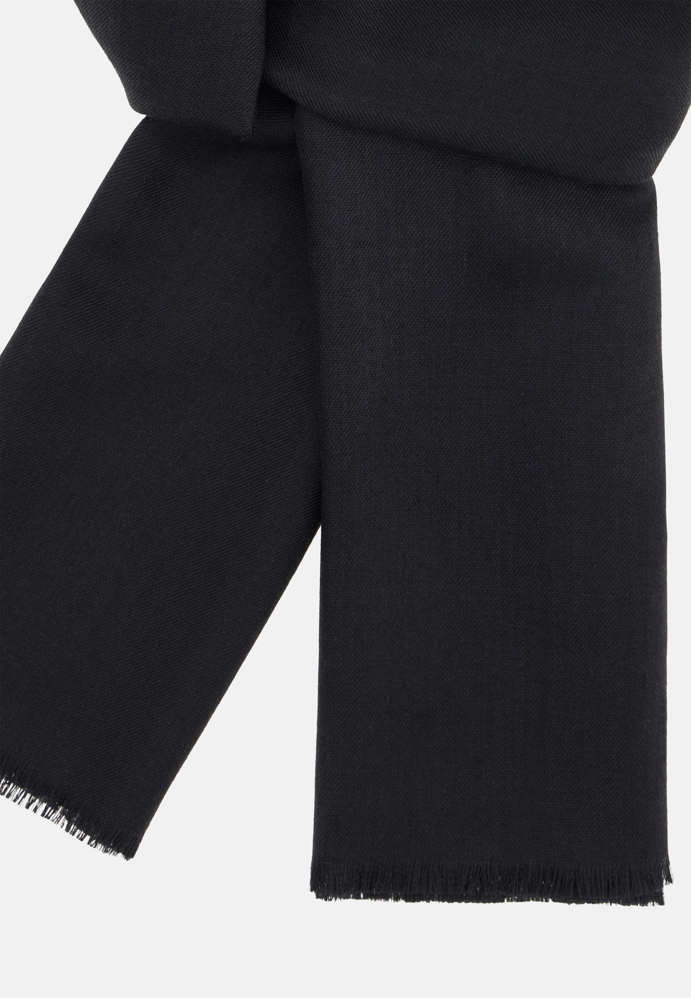 BLACK Herringbone Wool Scarf, Black, large image number 1
