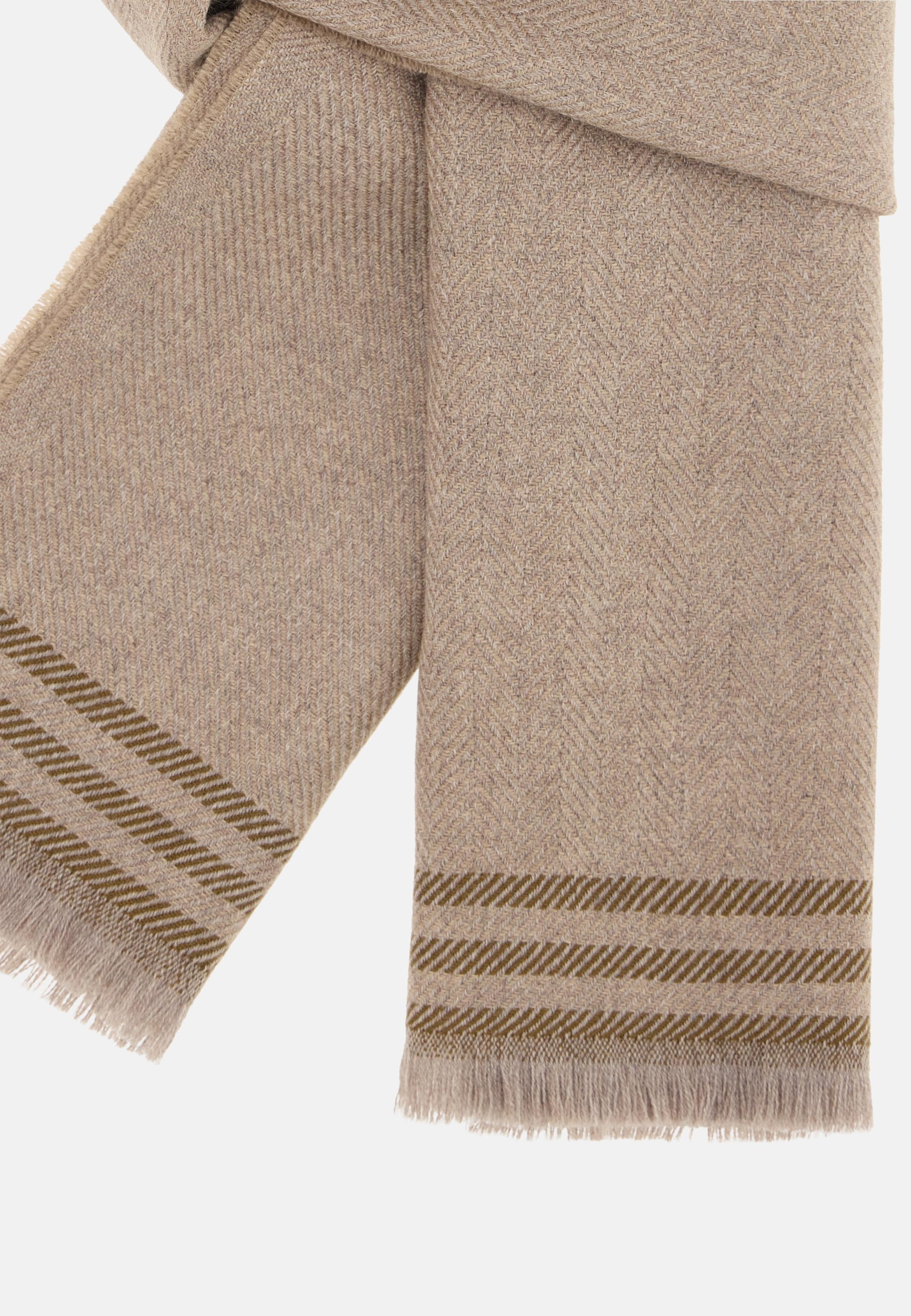 Herringbone Wool Scarf Beige, Beige, large image number 1