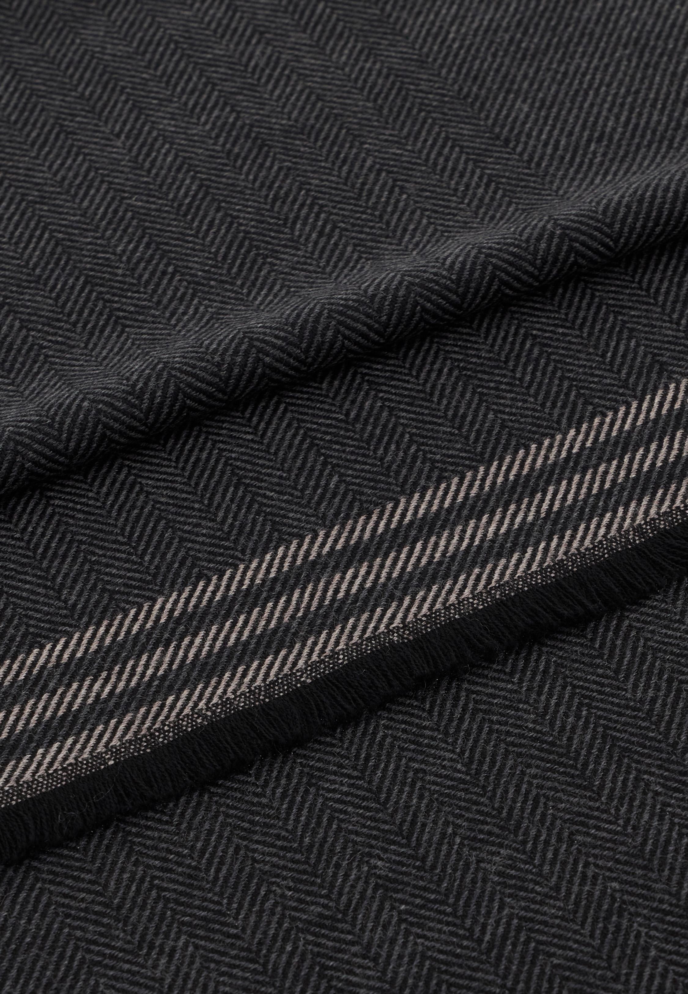 Herringbone Wool Scarf Black, Black, medium