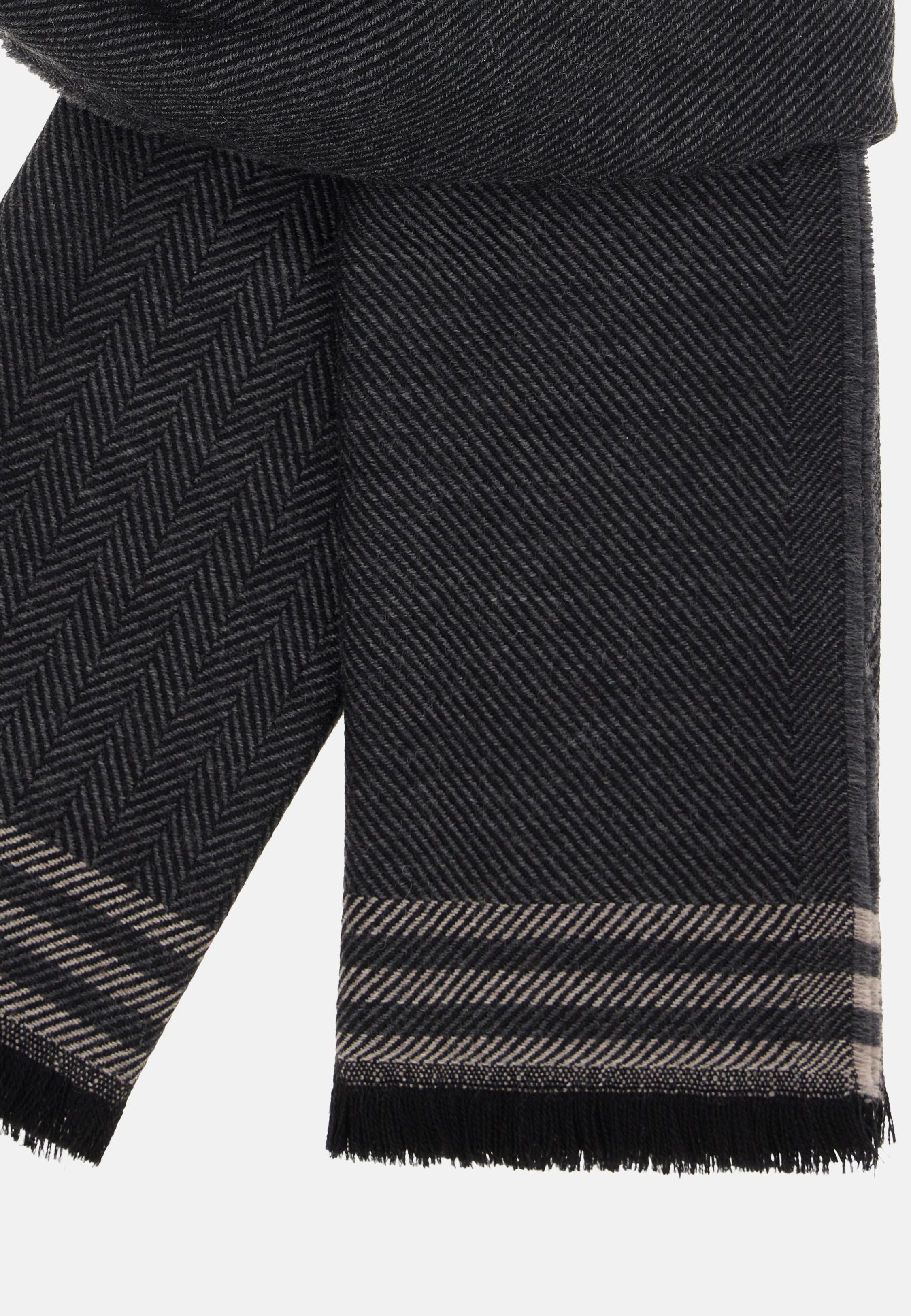 Herringbone Wool Scarf Black, Black, large image number 1