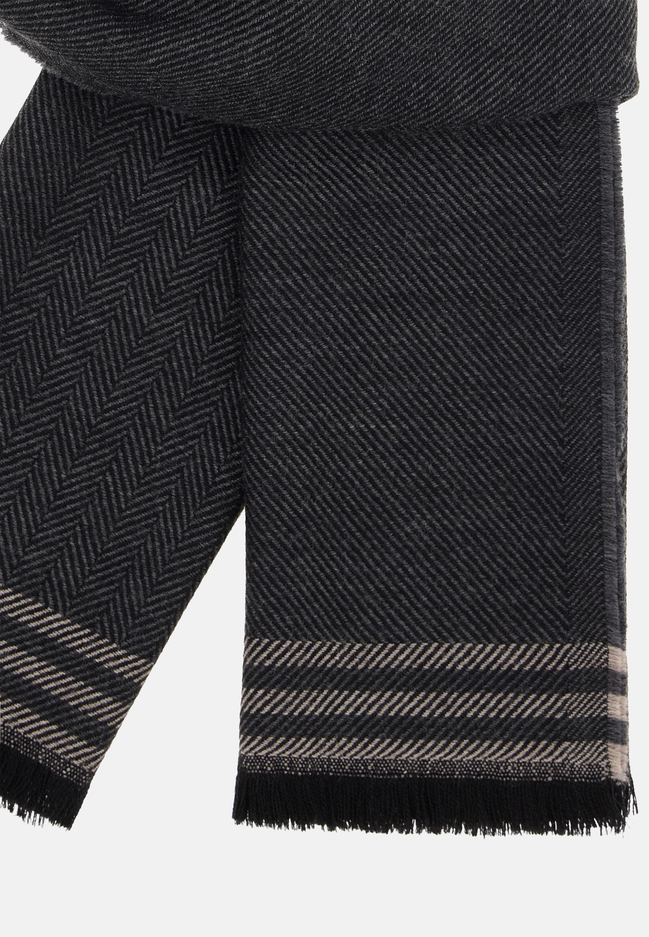 Herringbone Wool Scarf Black, Black, large image number 2