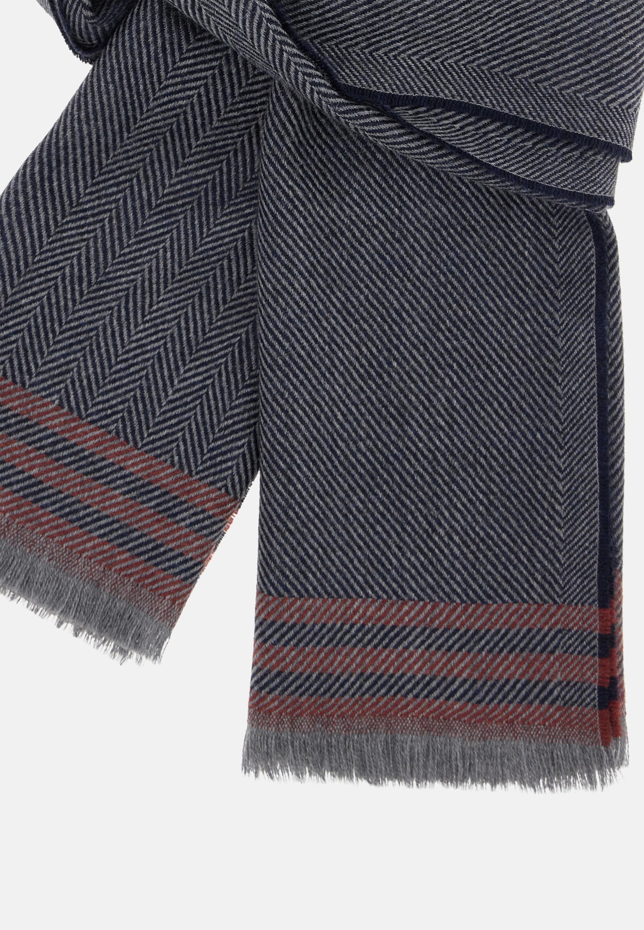 Herringbone Wool Scarf Navy, Navy blue, large image number 1