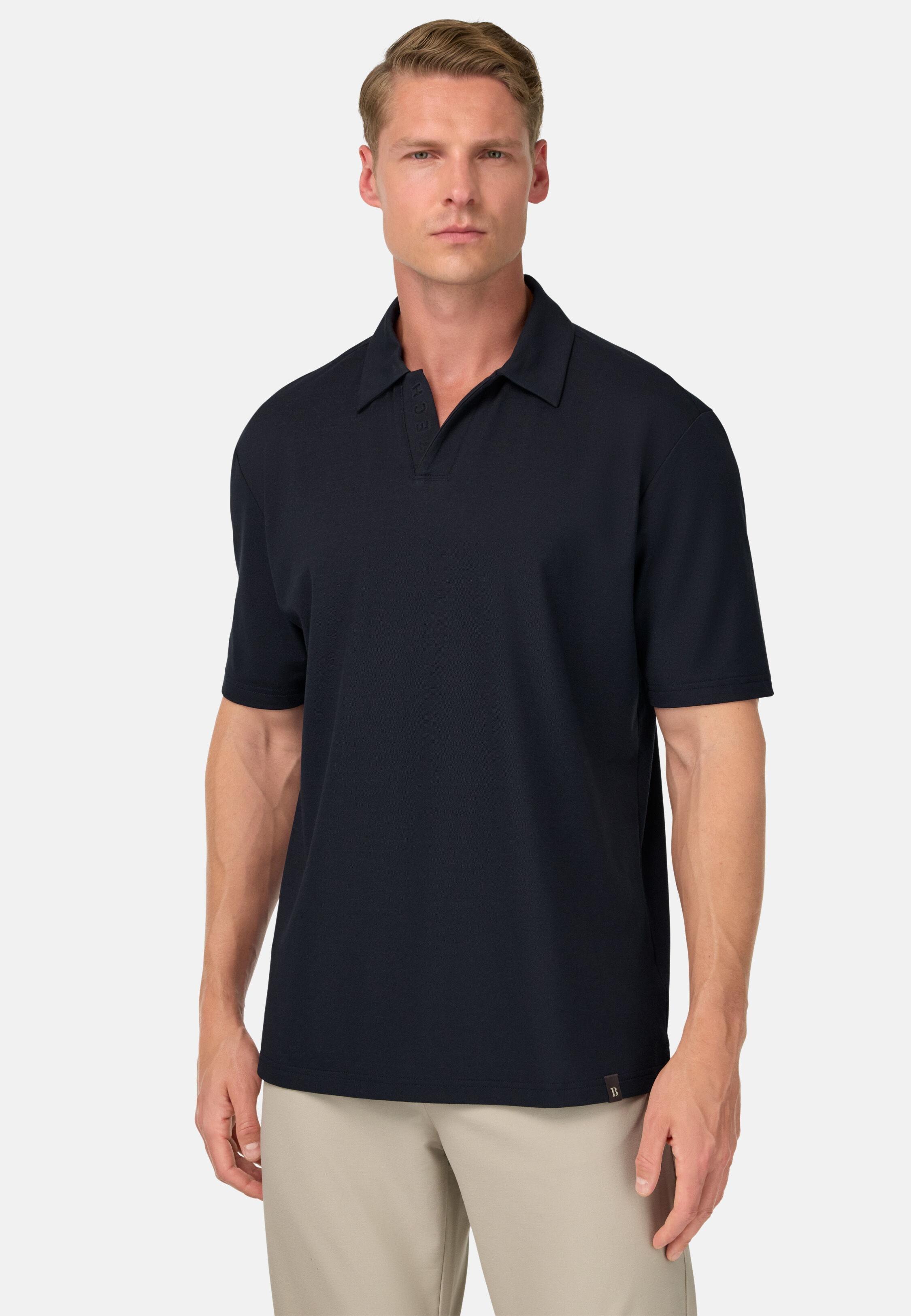 تيشيرت بتقنية Cool Jade بياقة بولو مفتوحة، أزرق, 3901_NAVY, medium