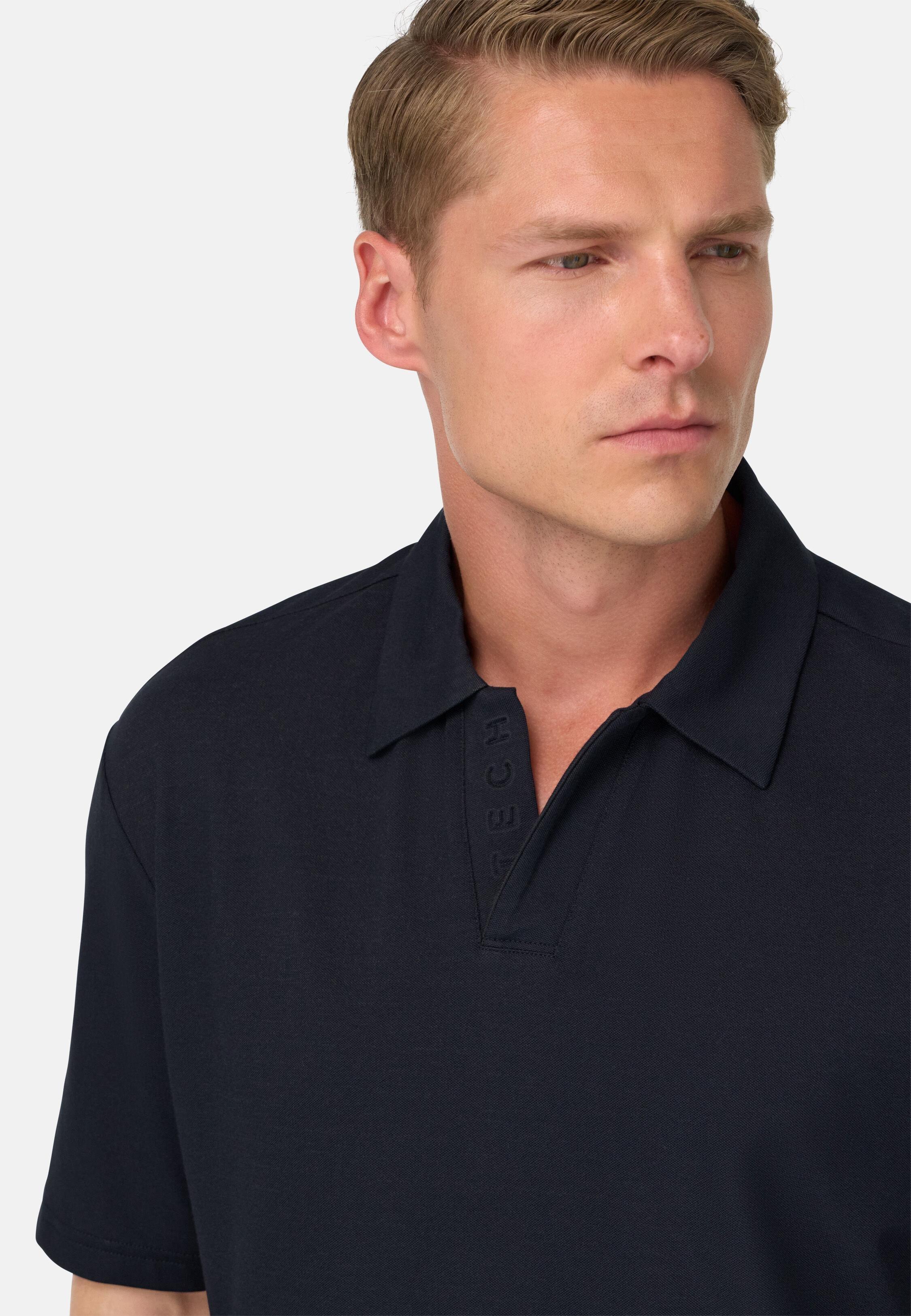 تيشيرت بتقنية Cool Jade بياقة بولو مفتوحة، أزرق, 3901_NAVY, medium