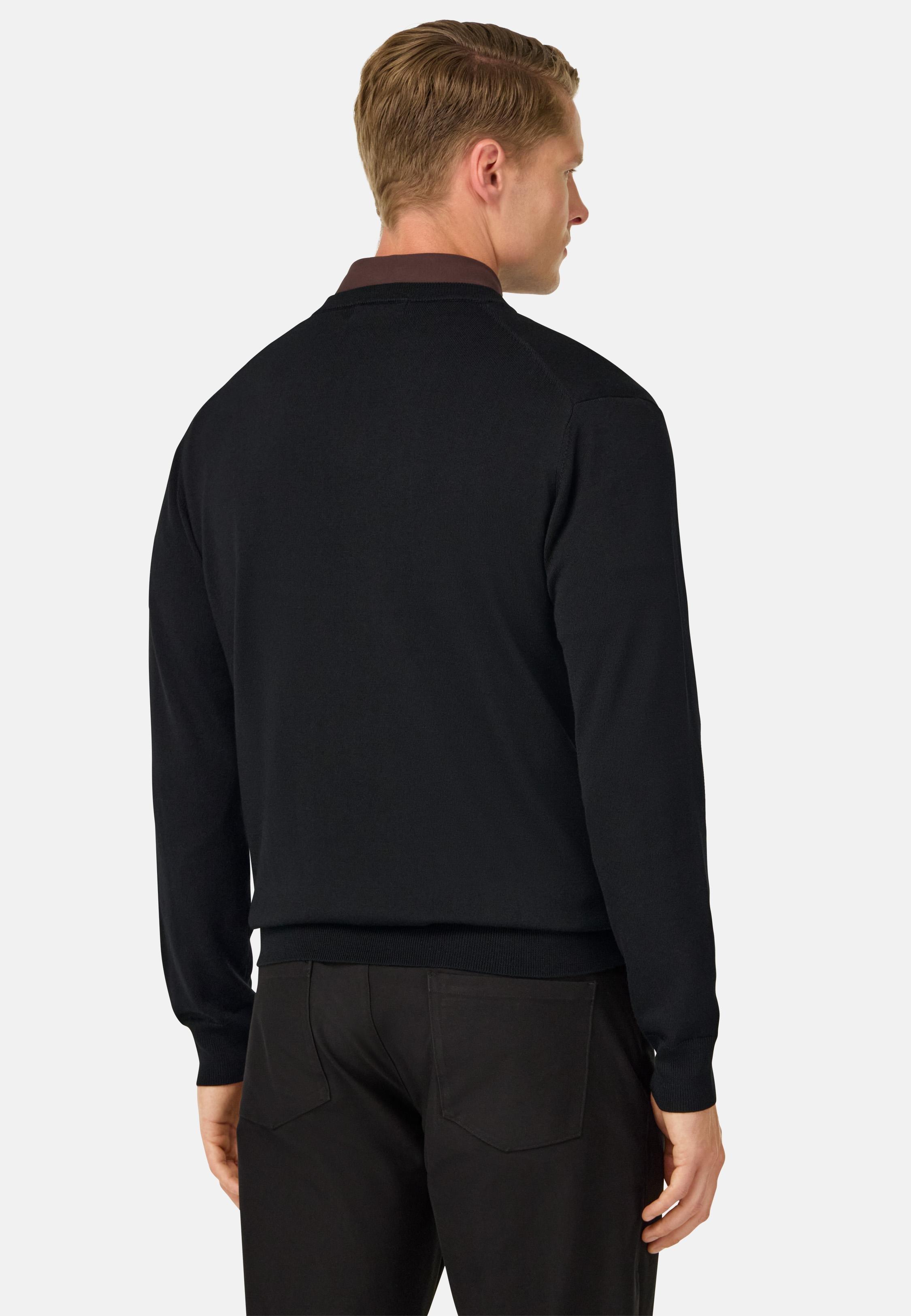 Merino Wool V-Neck Jumper Black, Black, medium