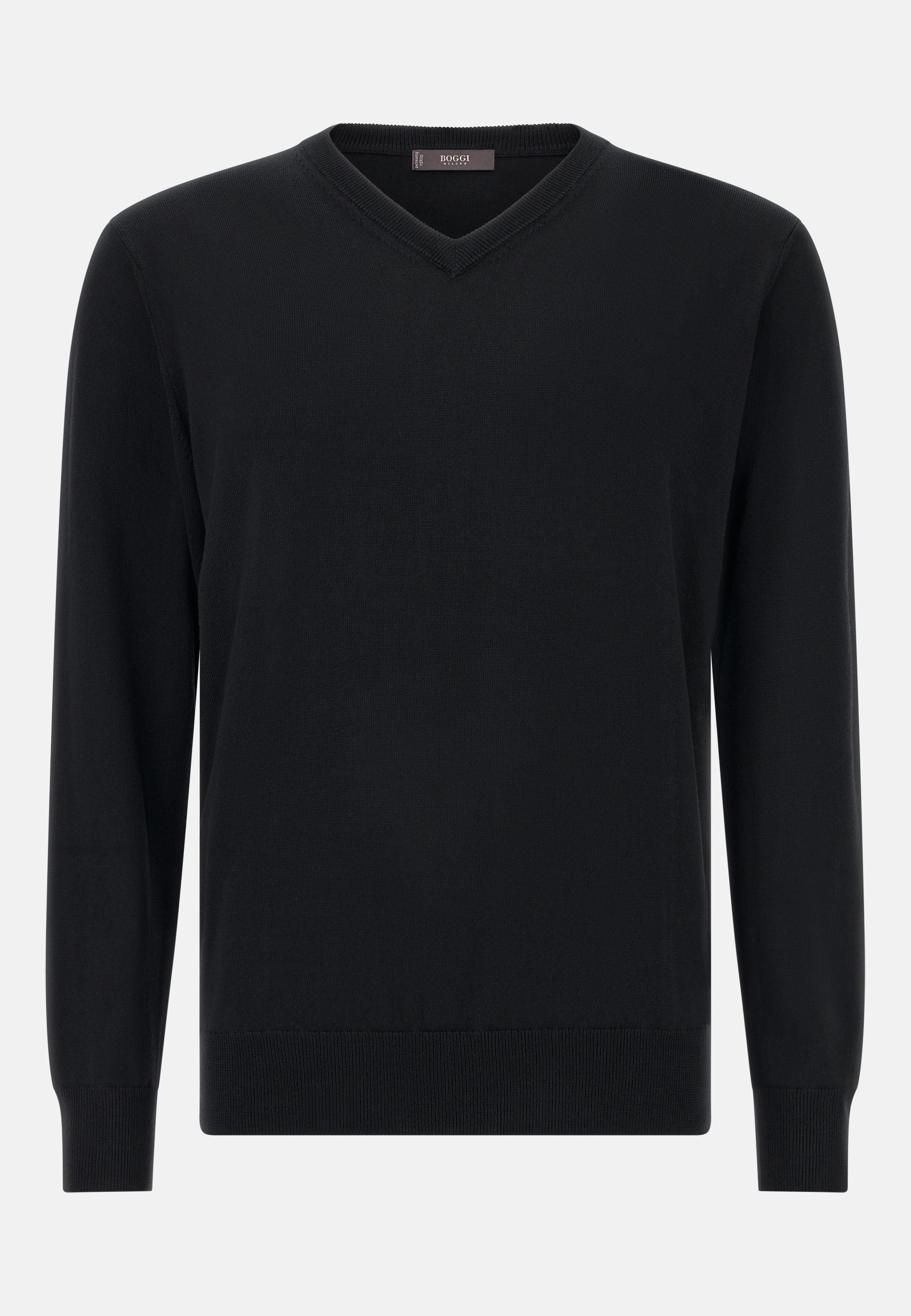 Merino Wool V-Neck Jumper Black, , large image number 3