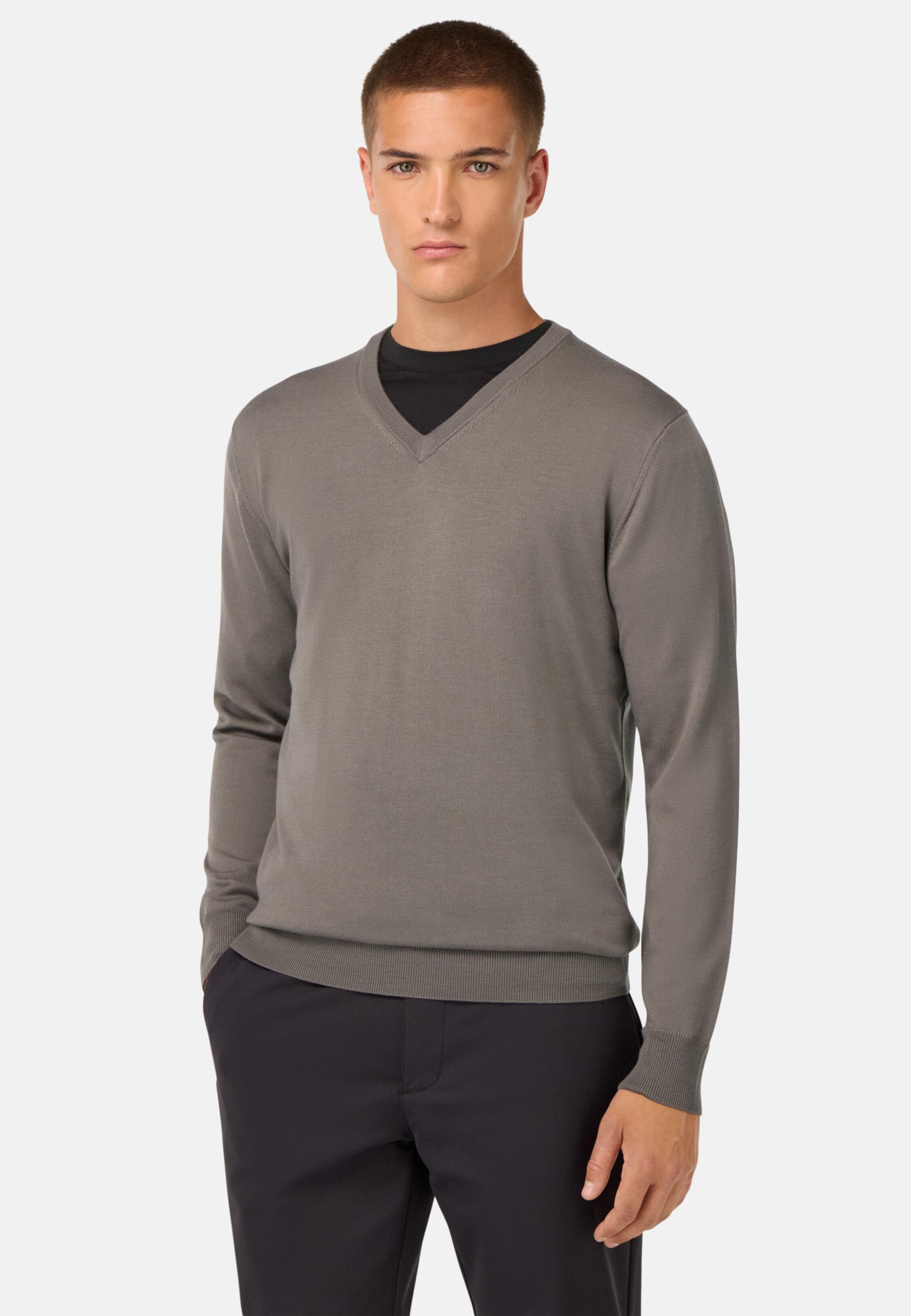 Merino Wool V-Neck Jumper Brown, Taupe, medium