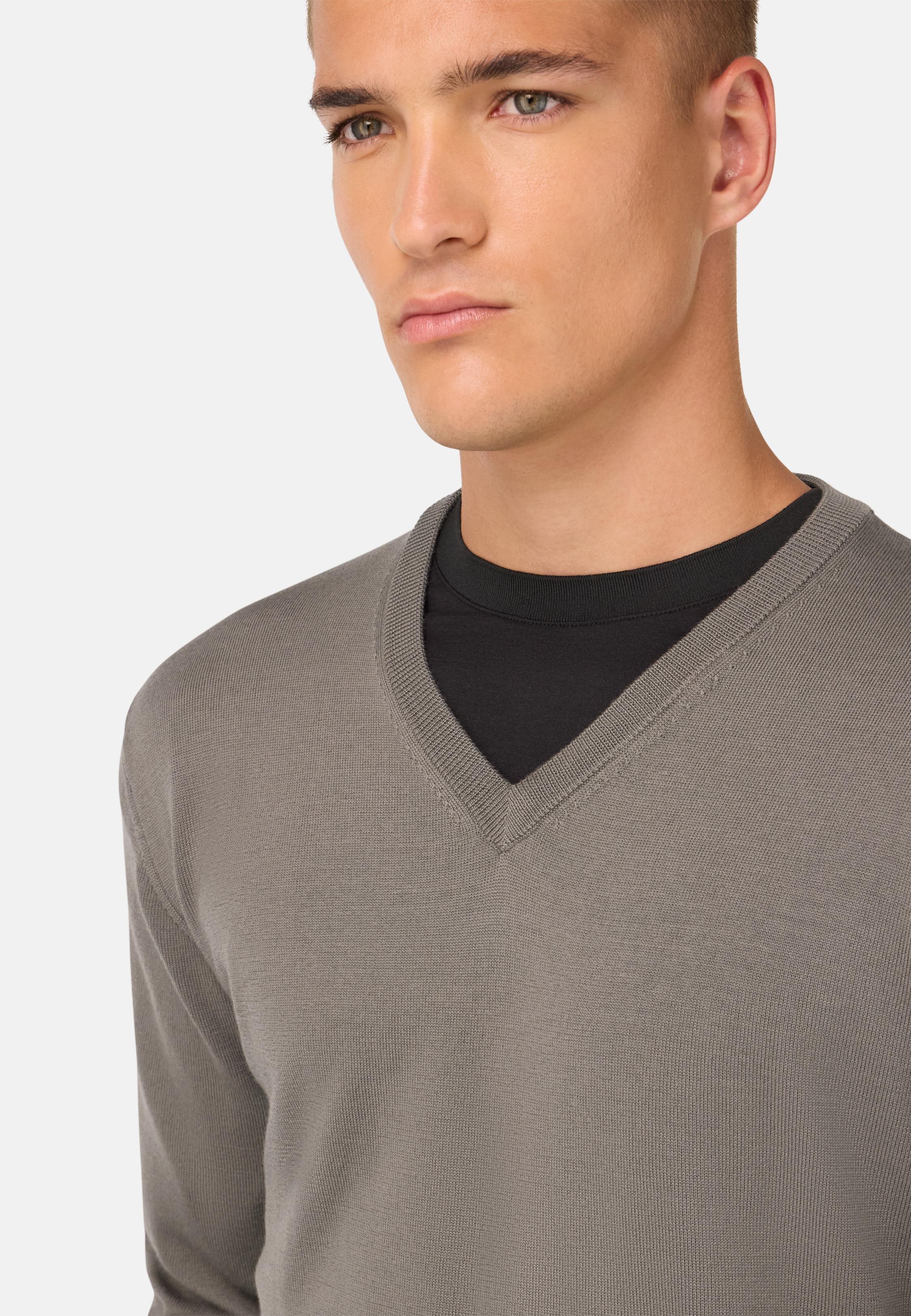 Merino Wool V-Neck Jumper Brown, Taupe, medium