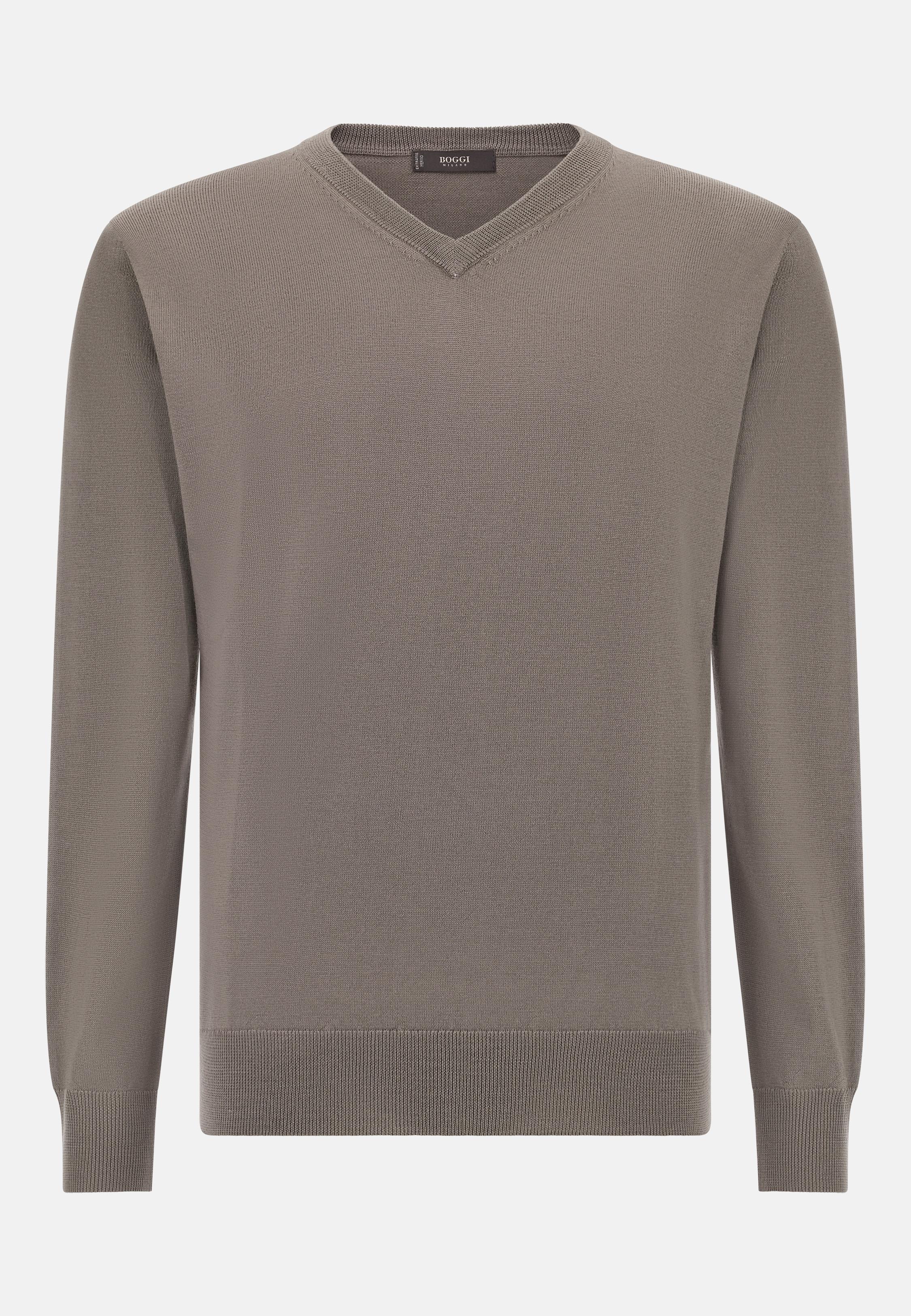 Merino Wool V-Neck Jumper Brown, , large image number 3