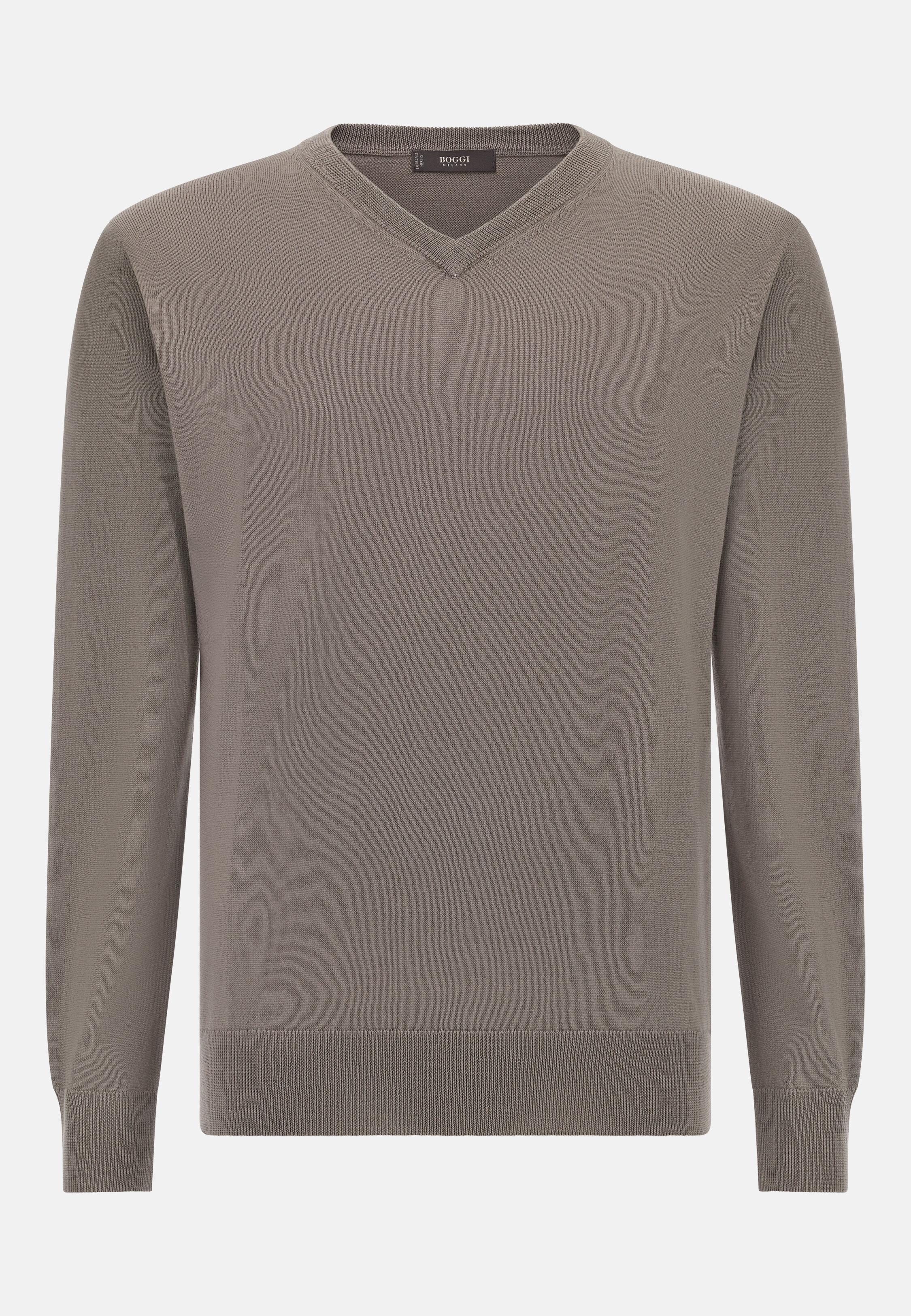 Merino Wool V-Neck Jumper Brown, Taupe, large image number 3