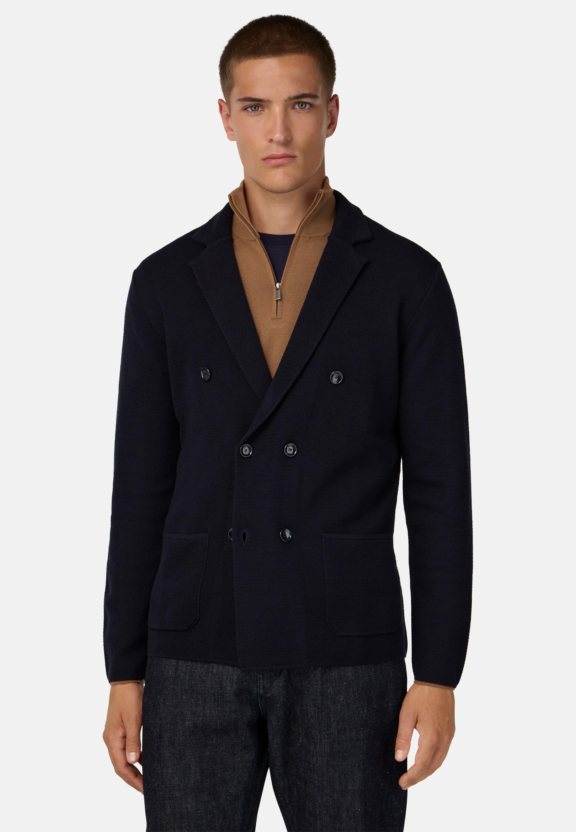 BLUE Merino Wool Double-Breasted Jacket, , large image number 0