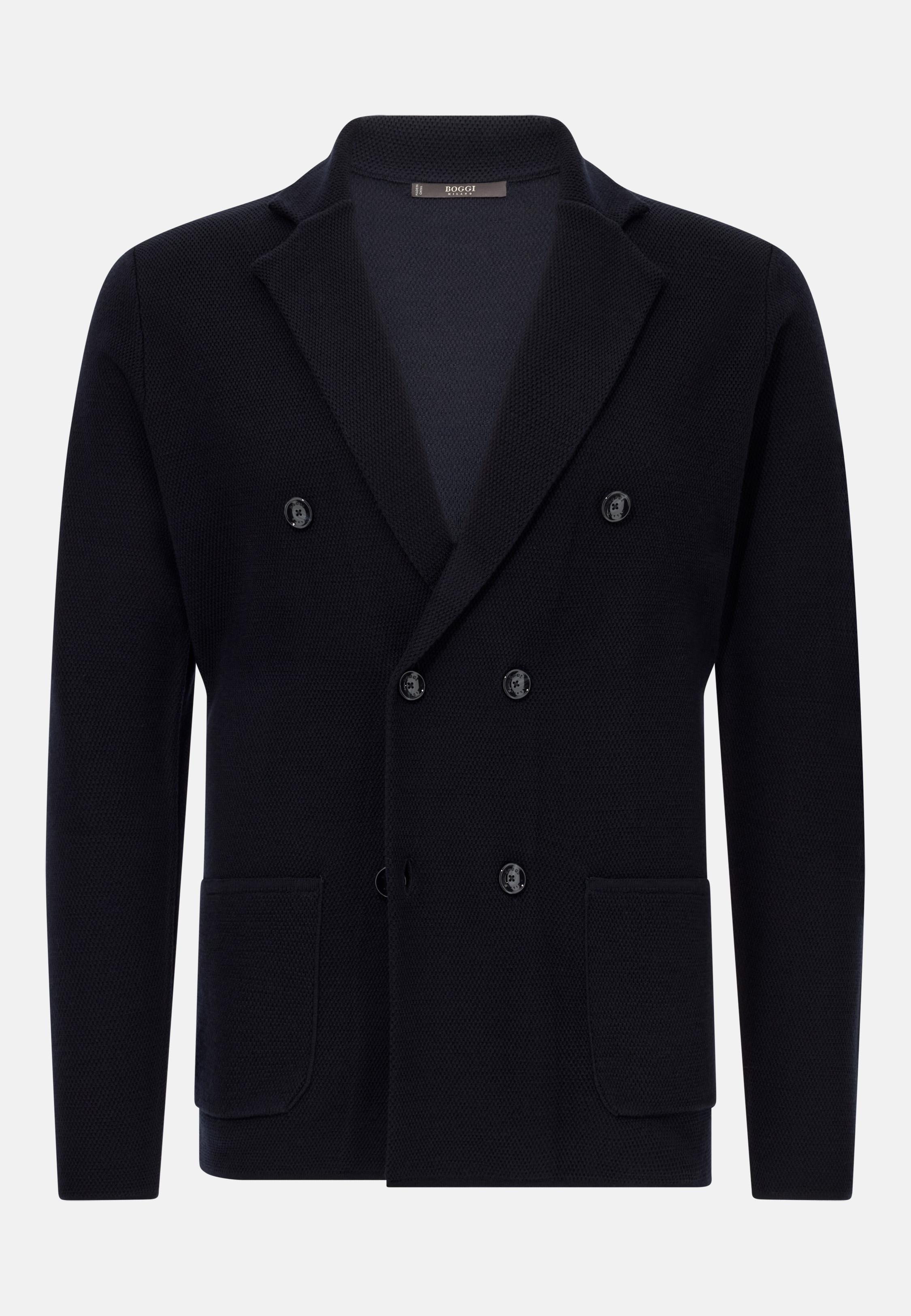 BLUE Merino Wool Double-Breasted Jacket, , large image number 3